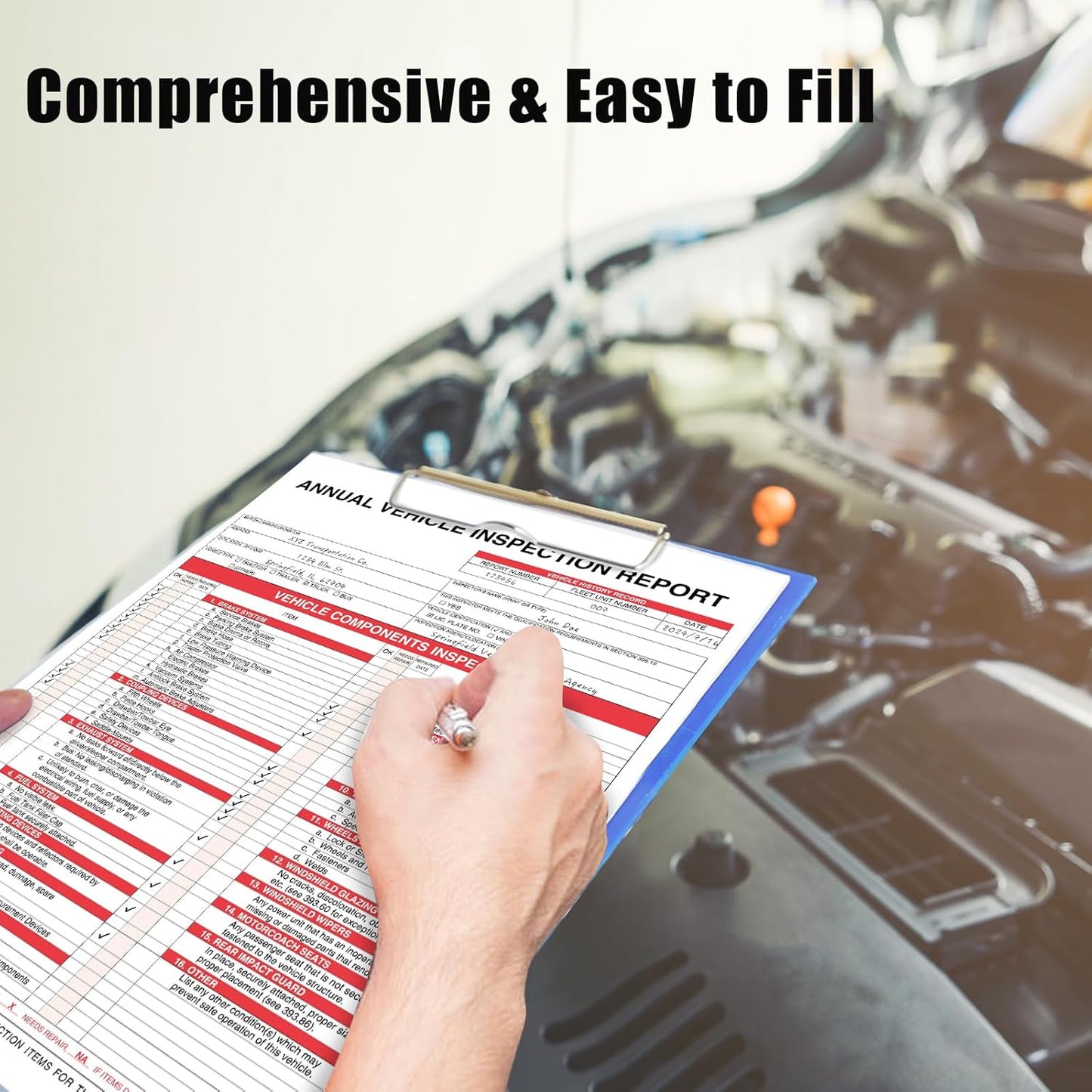 Goldenfox DOT Inspection Forms and Stickers. 50-Pack,3-Ply Carbonless Annual Vehicle Inspection Report (8.5" x 11.75") with 2-Ply Vinyl White Interior fmcsa Annual Inspection Sticker(5"x4")