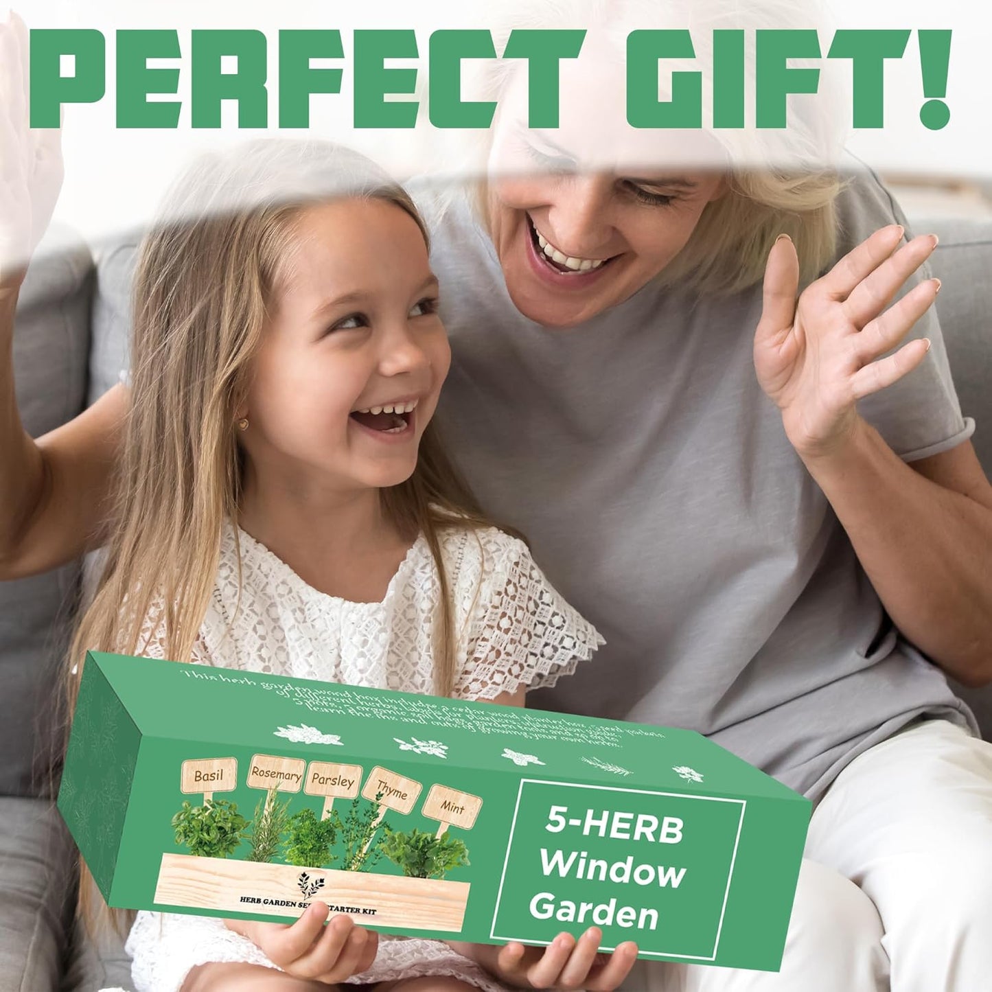 Indoor Herb Garden Starter Kit, 5 Seeds Growing into Basil, Parsley, Rosemary, Thyme, Mint, Including A Wooden Box, Soil Discs & Planters with A Gift Box, Ideal Christmas Gifts for Women