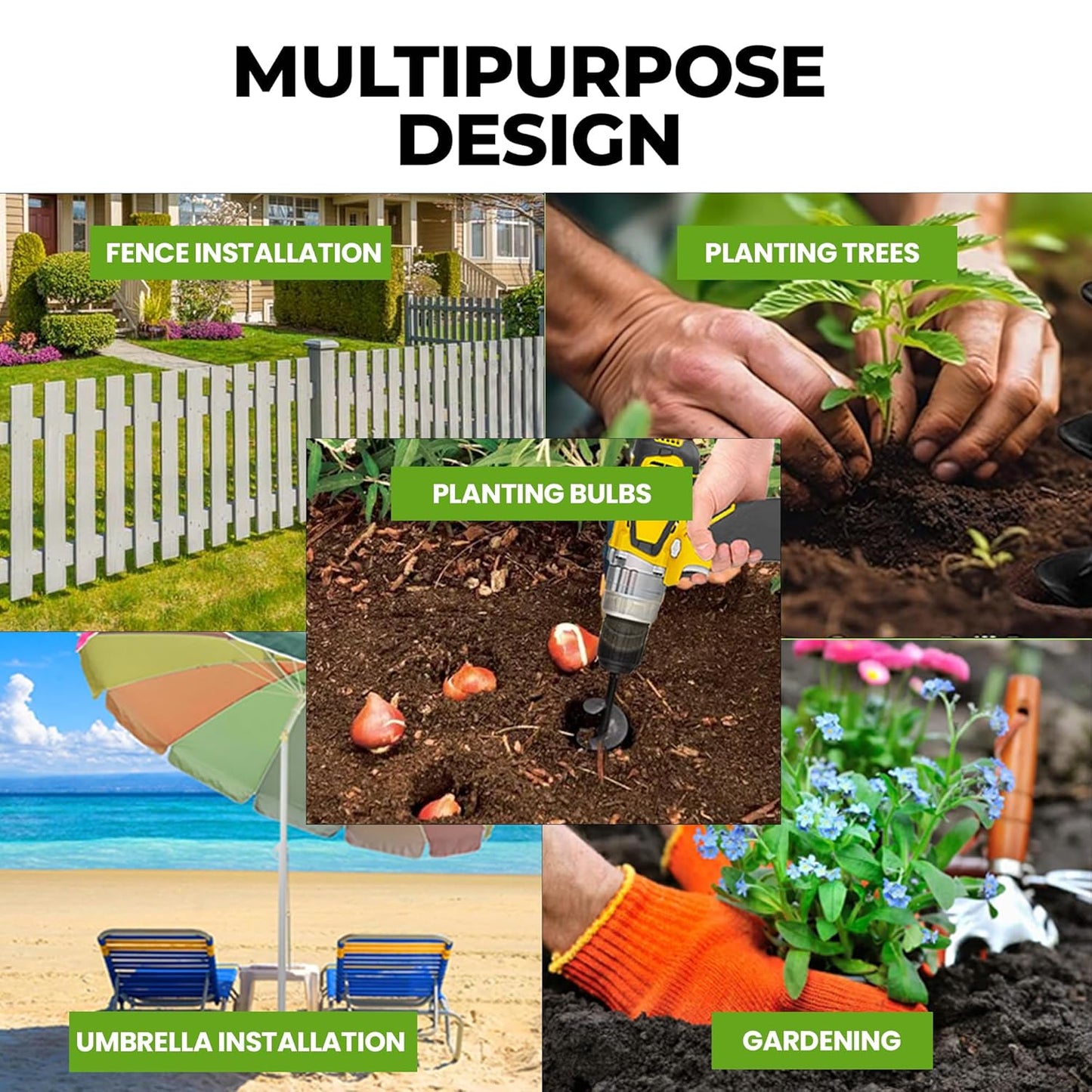 K-Brands Auger Drill Bit for Planting – 2 x 32 Inch -No Squat Garden Spiral Hole and Bulb Planter Tool for Umbrella Holes - Compatible with 3/8 Inch Hex Drive