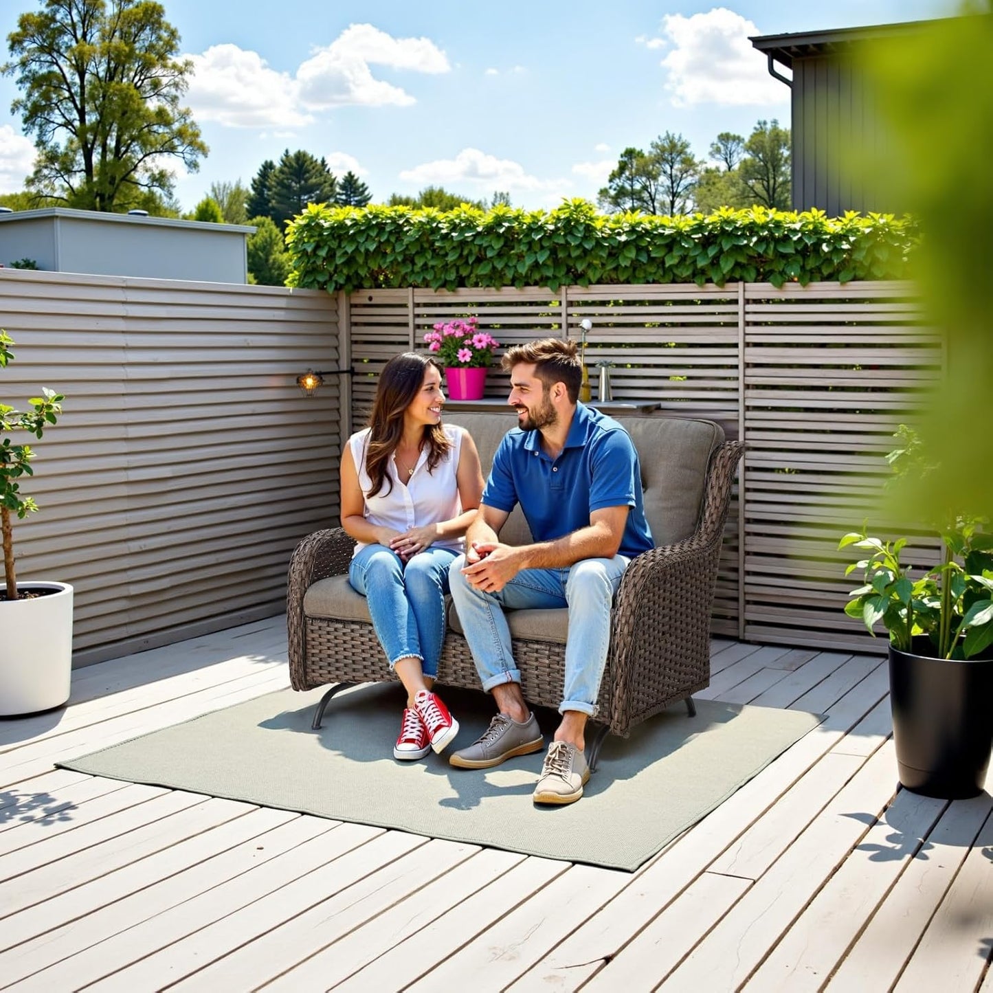 Spacious Outdoor Glider Bench - 500 LBS Weight Capacity Small Loveseat, 2 Seater Patio Gliders Furniture All Weather Wicker Couch with Removable Cushion for Deck Sunroom Balcony Backyard