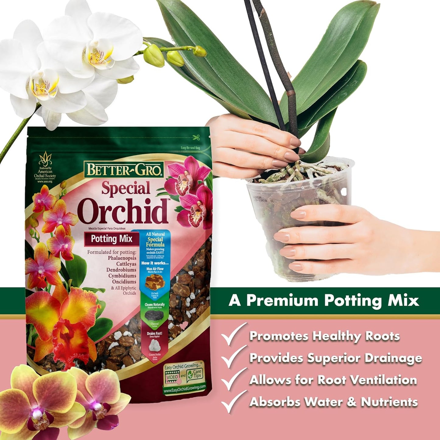 Better-Gro Special Orchid Mix - Premium Grade Orchid Bark Potting Mix for Potting, Repotting, Enhanced Drainage, Air Flow & Root Ventilation, Ideal for Phalaenopsis, Cattleyas, Dendrobiums - 8 Quarts