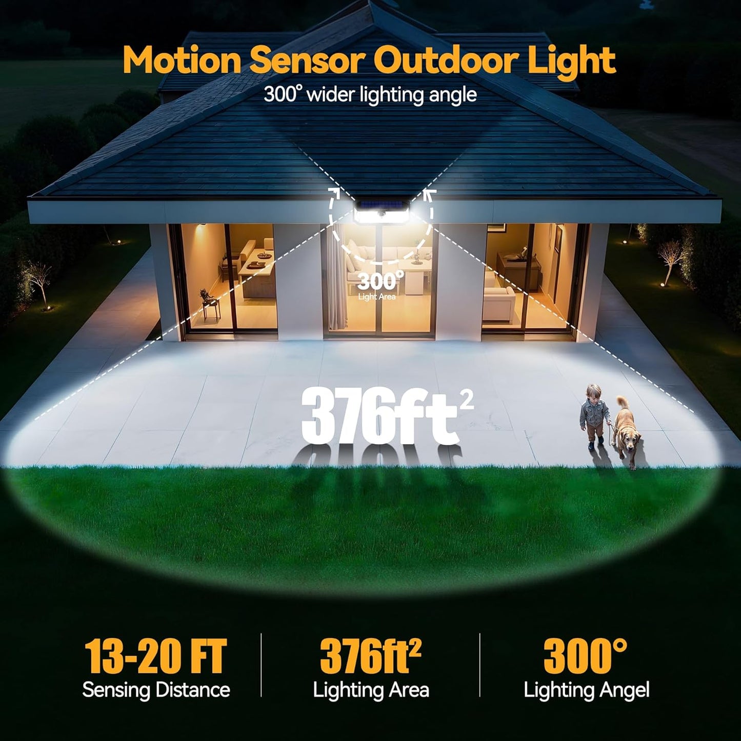 TECKNET 461 LED Solar Powered Outdoor Lights, 270° Angle & 3 Lighting Modes Motion Sensor Light Outdoor, Security Solar Lights Waterproof for Fence Front Door Yard Deck Garden Garage House - 6 Pack