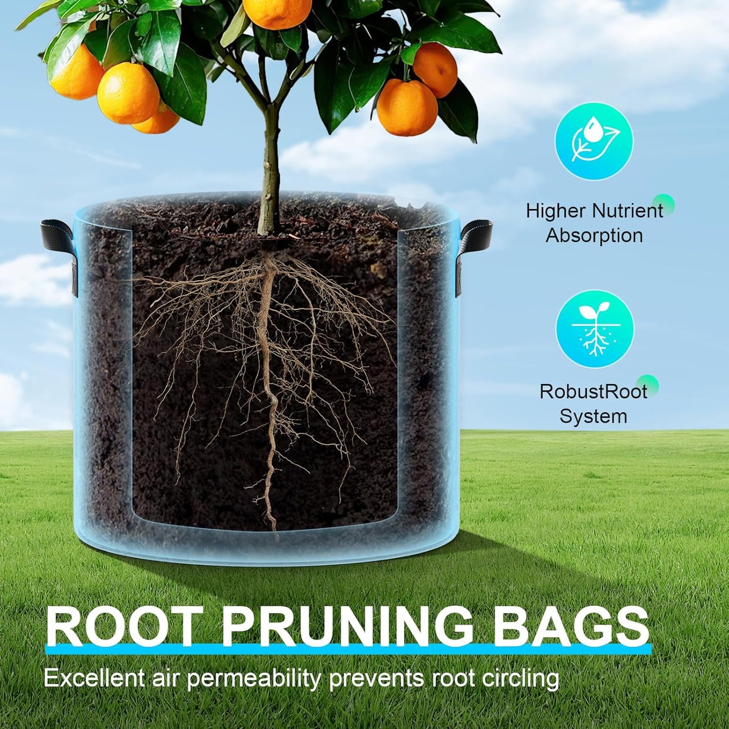 Land Guard 4-Pack Fabric Grow Bags 15 Gallon, Thickened Nonwoven Garden Pots, Growing Bags with Handles, Black