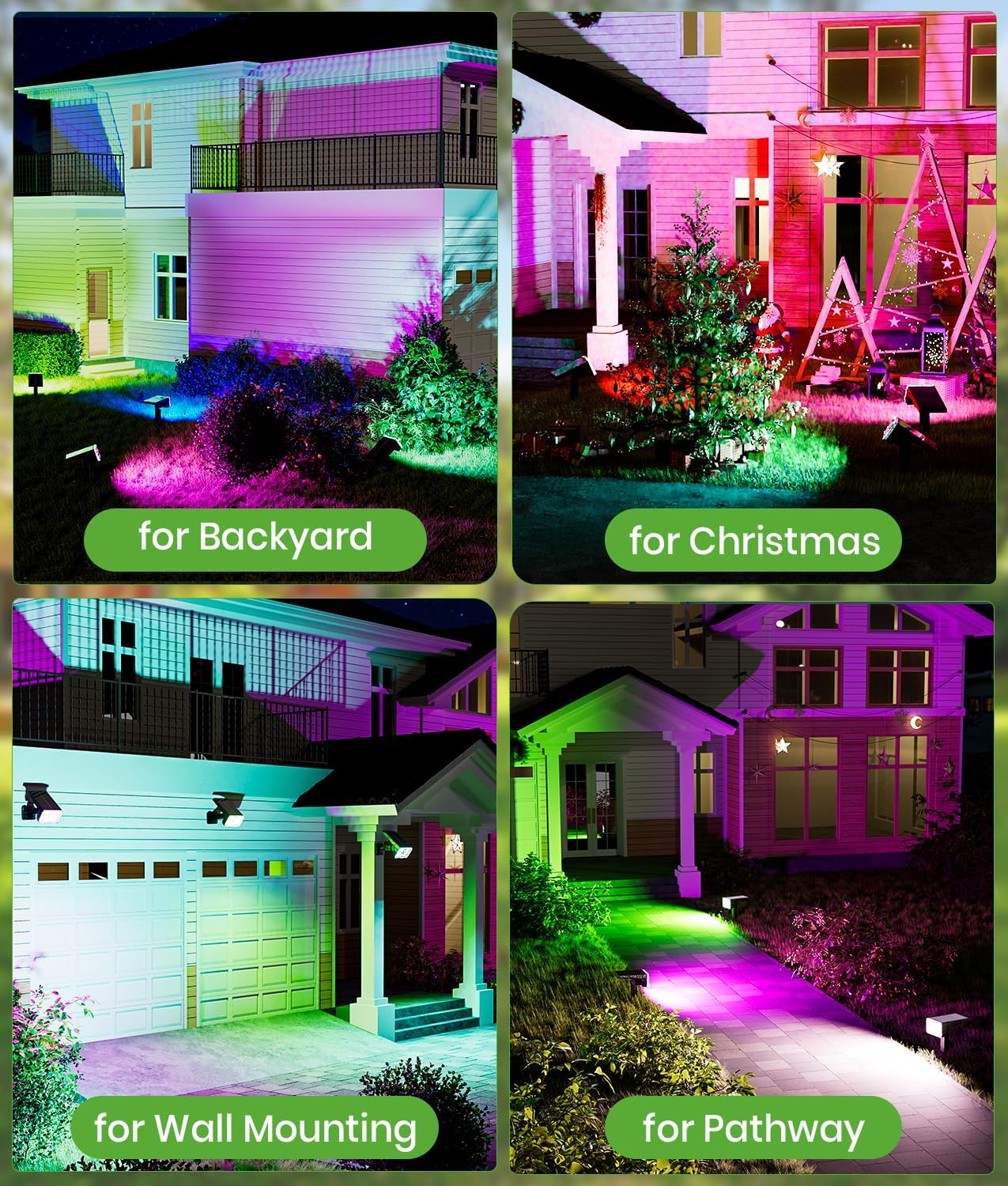 Solar Spot Lights Outdoor, 58 LED 8 Color Modes Solar Spot Lights, Multicolor RGB Flood Light Waterproof IP67, 2-in-1 Wall Light for Tree Garden Pathway (Multicolor, 1 Pack)