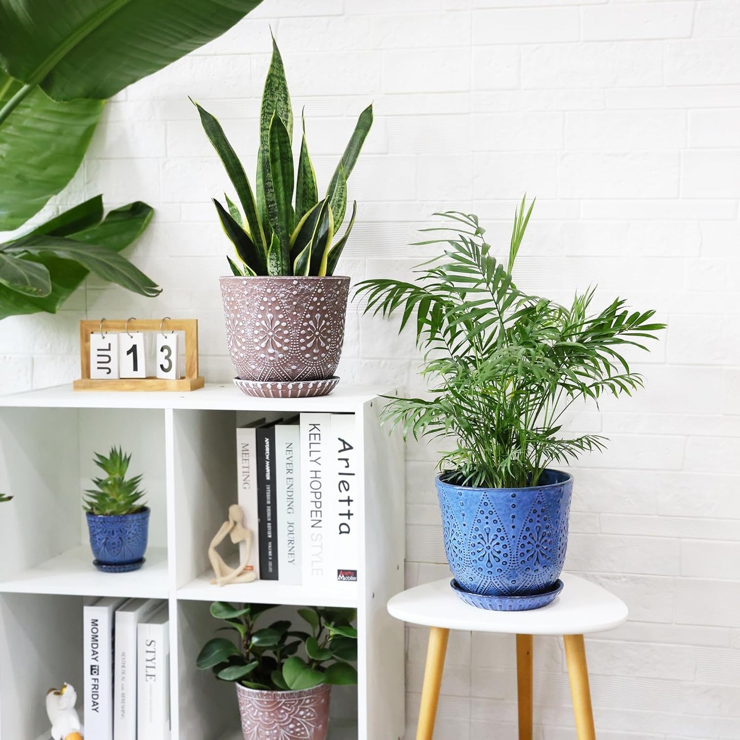 Gepege 8 Inch Plant Pot for Plants, Ceramic Planter with Drainage Holes and Saucers for Indoor Plants Large Flower Pot