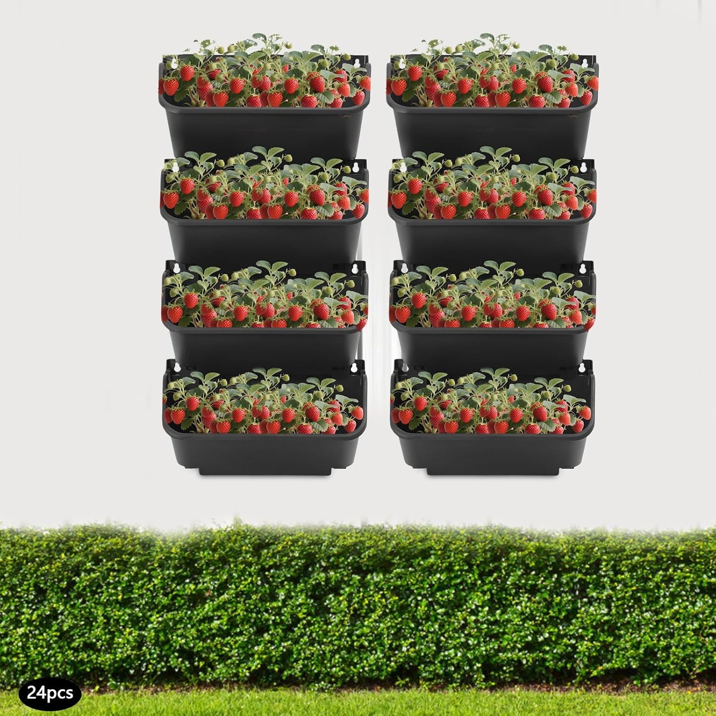 Eapmic Vertical Wall Planter with 24 Pots, Hanging Garden Plant Flowerpot Holder, Stackable Wall-Mounted Planter, Balcony Planters for Flowers Vegetables Fruits (Black, 24 Pots)