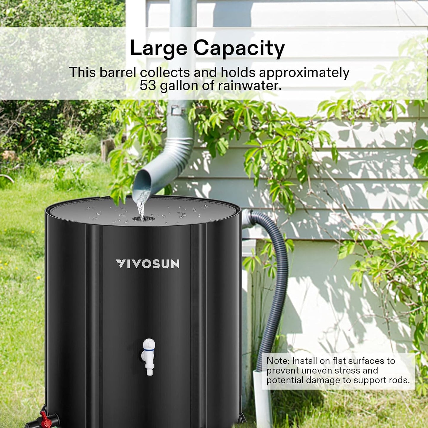 VIVOSUN Collapsible Rain Barrel, 53 Gallon Water Storage Tank with 1000D Oxford Cloth, Portable Rain Collection System Includes Two Spigots and Overflow Kit, Black