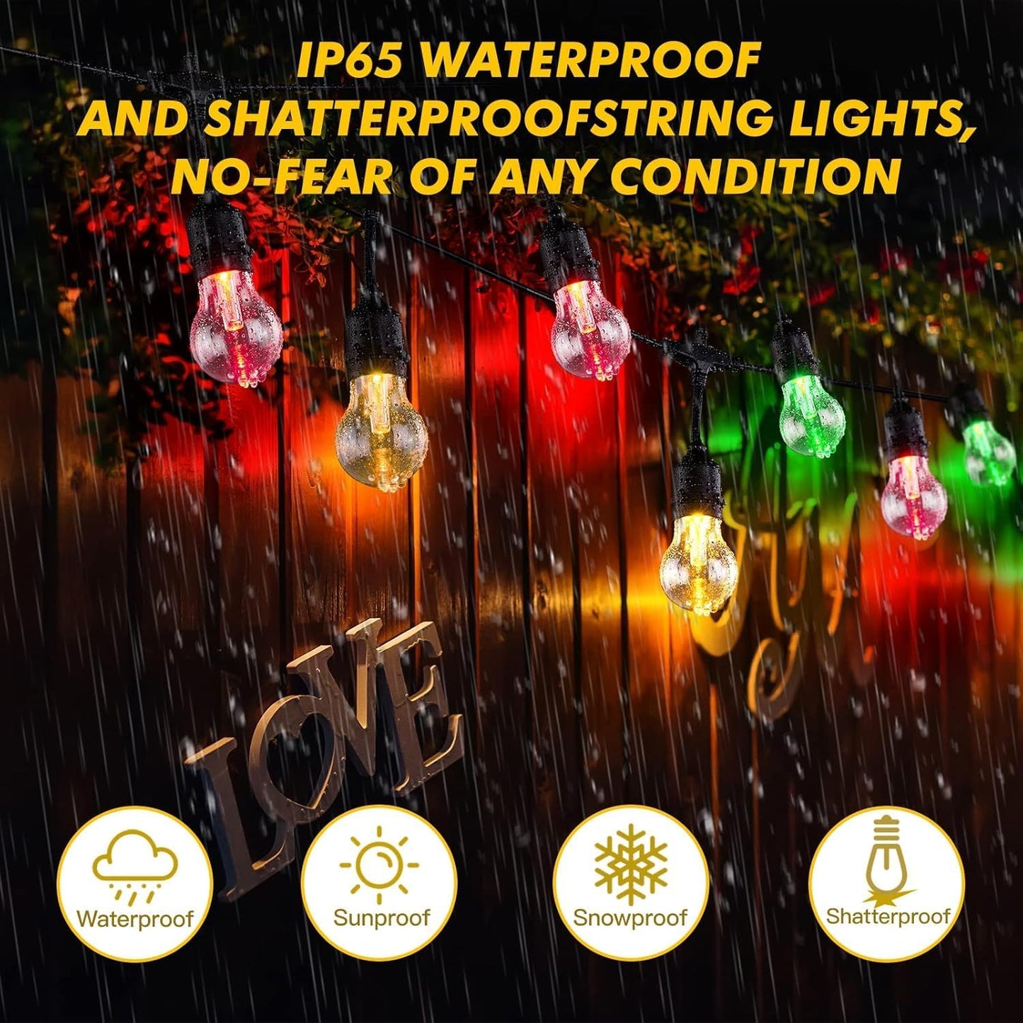 Auroraworld RGB Solar String Lights, 144FT Patio Lights, Commercial String Lights for Garden