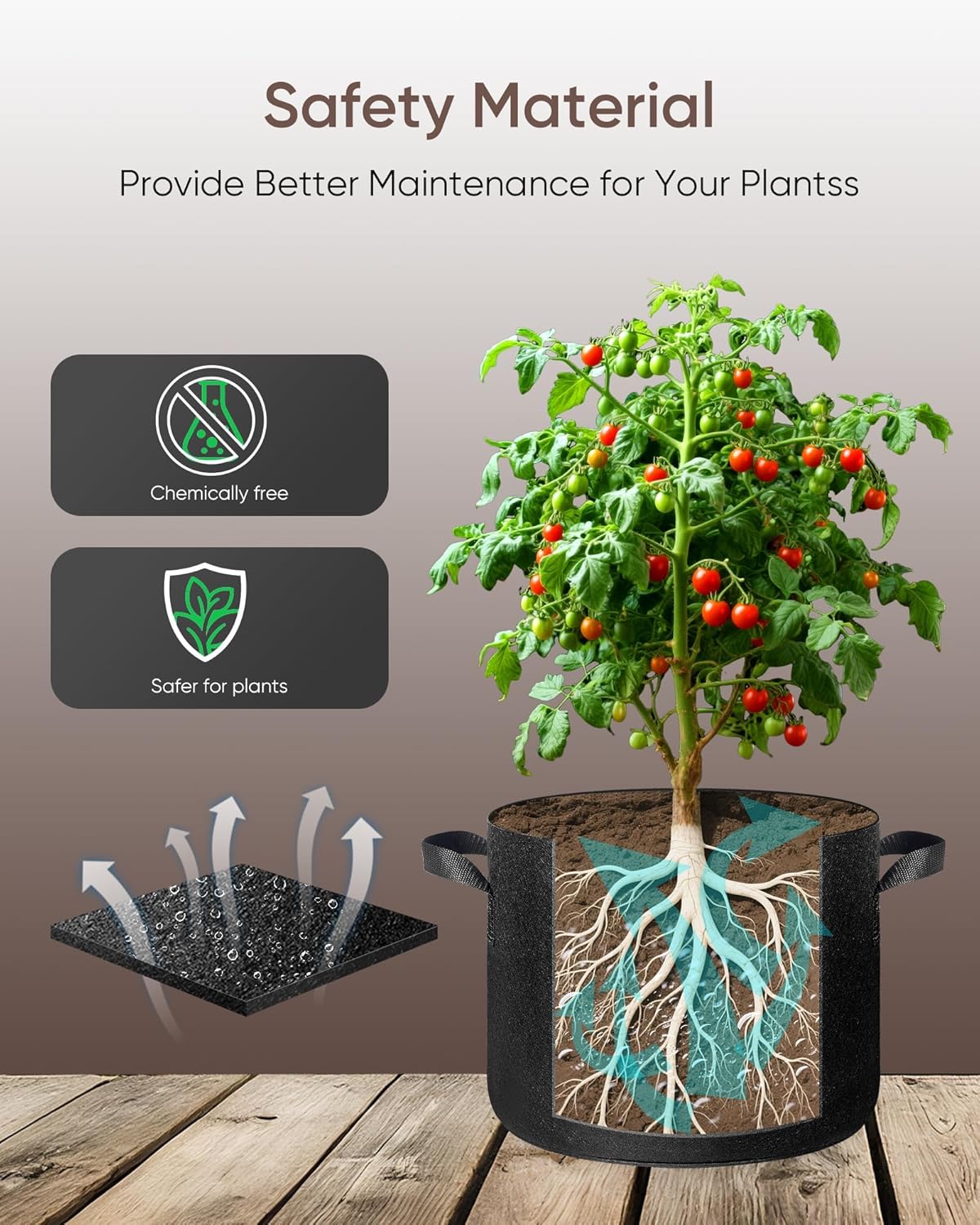 The Growing 5 Pack 3 Gallon Fabric Grow Bags,Thickened Aeration Nonwoven Fabric Plant Pots with Durable Handles,Heavy Duty 300G Planter Pot for Tomato, Fruits, Vegetables and Flowers, Black