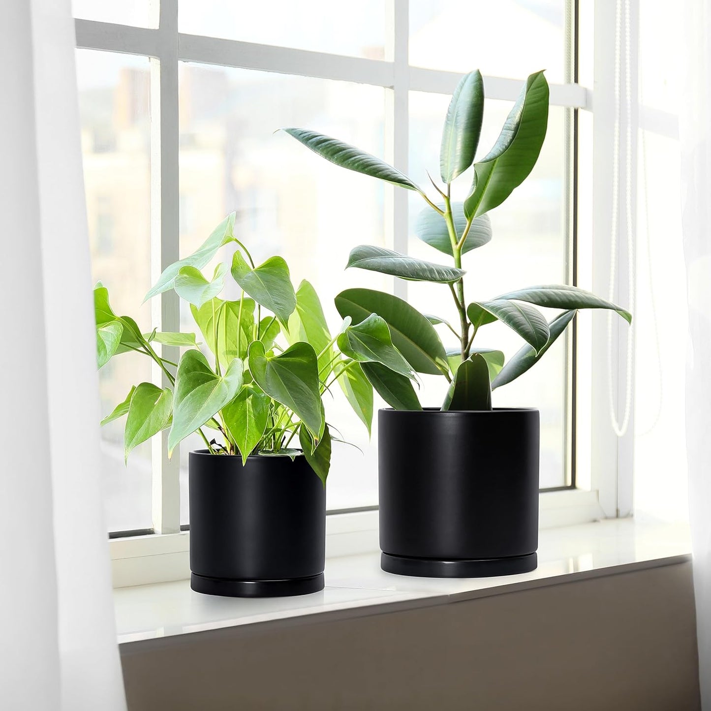 D'vine Dev Black Terracotta Pots for Plants, 4.2 Inch 5.3 Inch 6.5 Inch, Succulent Planter Pot with Drainage and Saucer, 40-T-A-2