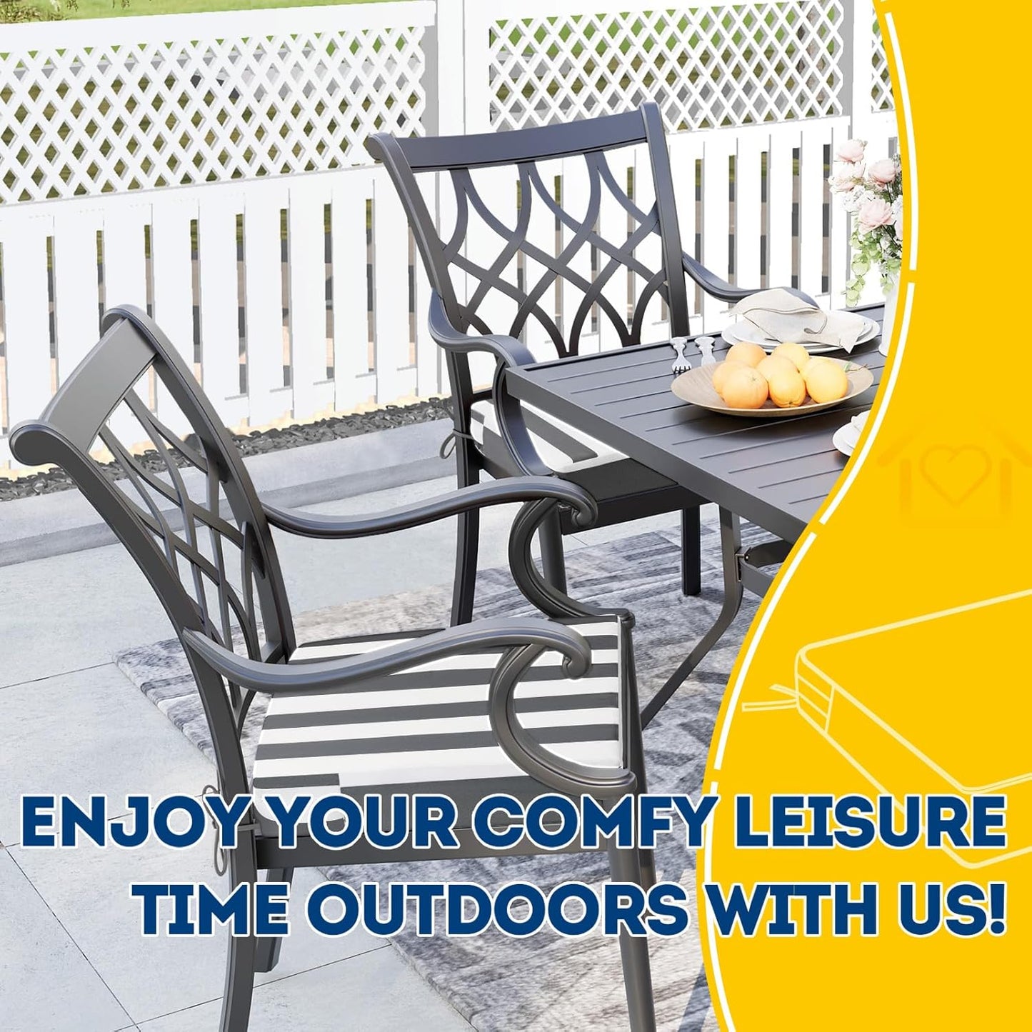 AAAAAcessories Outdoor Seat Cushions for Chairs, Waterproof, Fade-Resistant Patio Furniture Replacement Cushions, 20" x 18" x 3", Set of 2, Gray Cabana Stripe