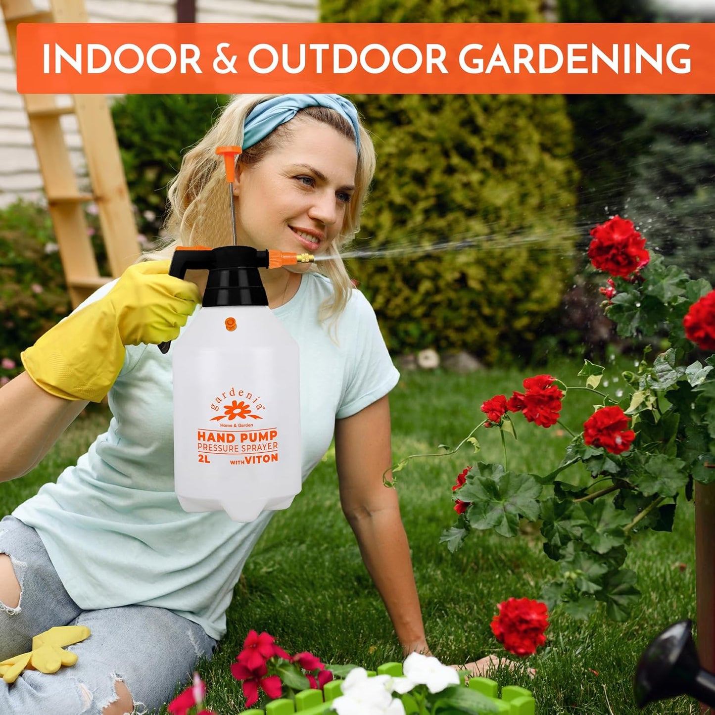 Handheld Pumping Sprayer Viton Seals Sprayers in Lawn and Garden, Spray Bottles for Cleaning Chemical Sprayer Continuous Spray Bottle for Plants 2L Plus (0.53 Gallon/68oz)