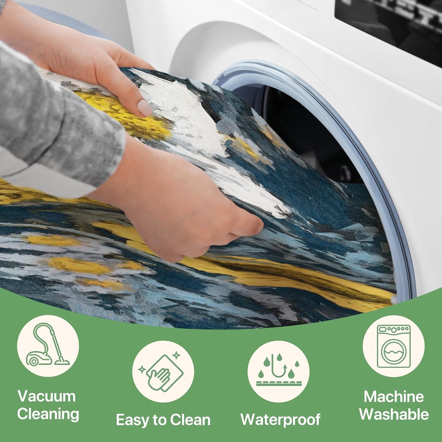 GENIMO Indoor Outdoor Area Rug 8' X 10' Waterproof, Washable Patio Rug Non Shedding, Easy Cleaning Floral Outdoor Carpet for Living Room, Bedroom, Dining Room, Balcony, Deck, RV, Backyard, Blue Yellow