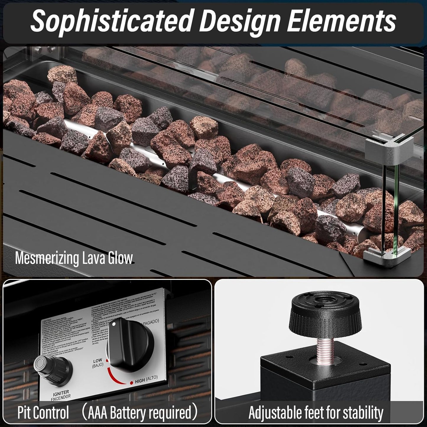 8 Piece Patio Furniture Set with 50000 BTU Propane Fire Pit Table, Outdoor Conversation Set with 2 Swivel Rocker Chairs Wicker Sofa and Ottomans for Casual Gatherings Gray