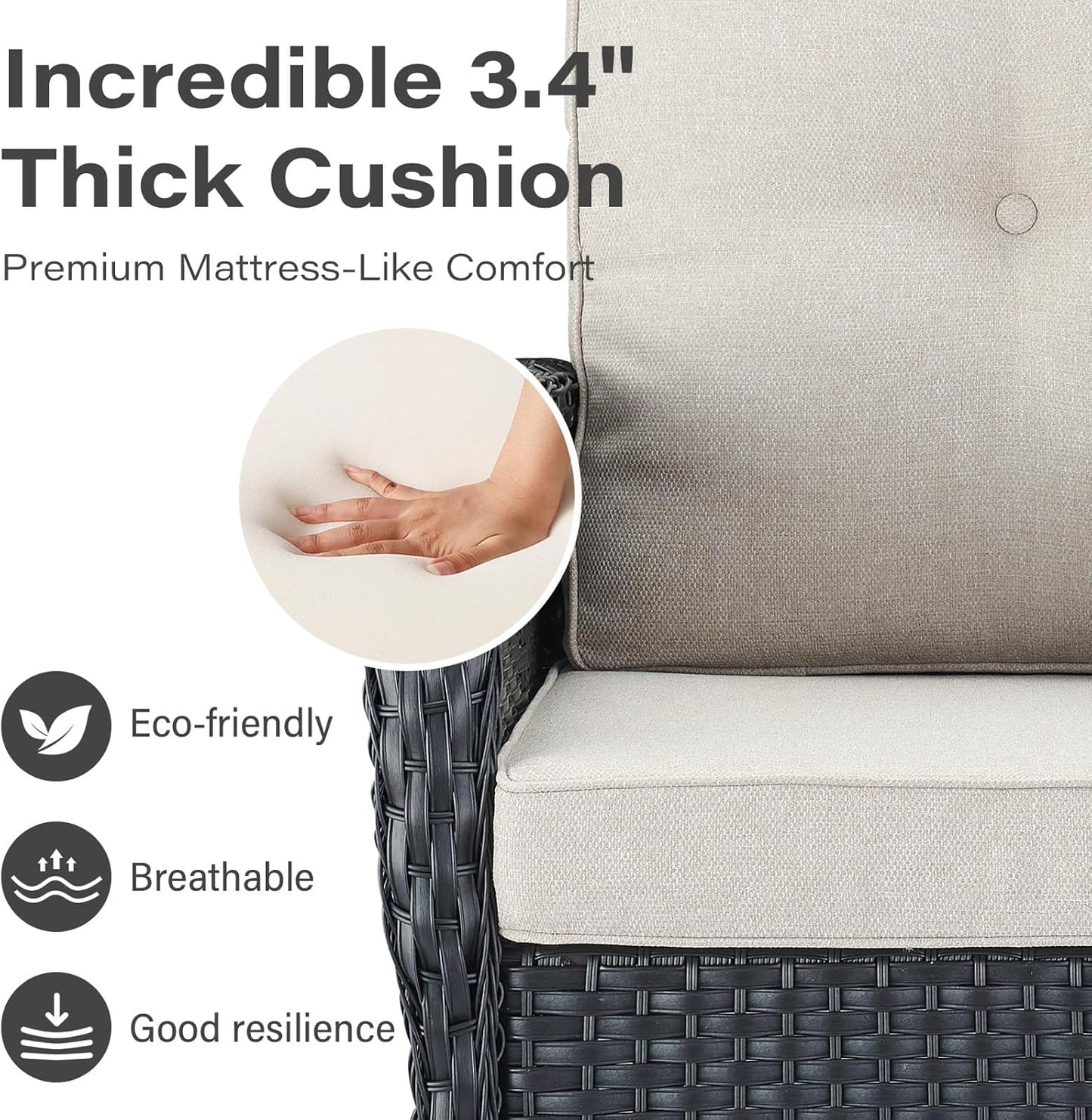 5 Piece Outdoor Patio Furniture Set with Deep Seating Swivel Rocker Chairs Loveseat and Rattan Coffee Table Outdoor Conversation Sets for Deck Backyard Poolside,Black Wicker/Beige Cushion