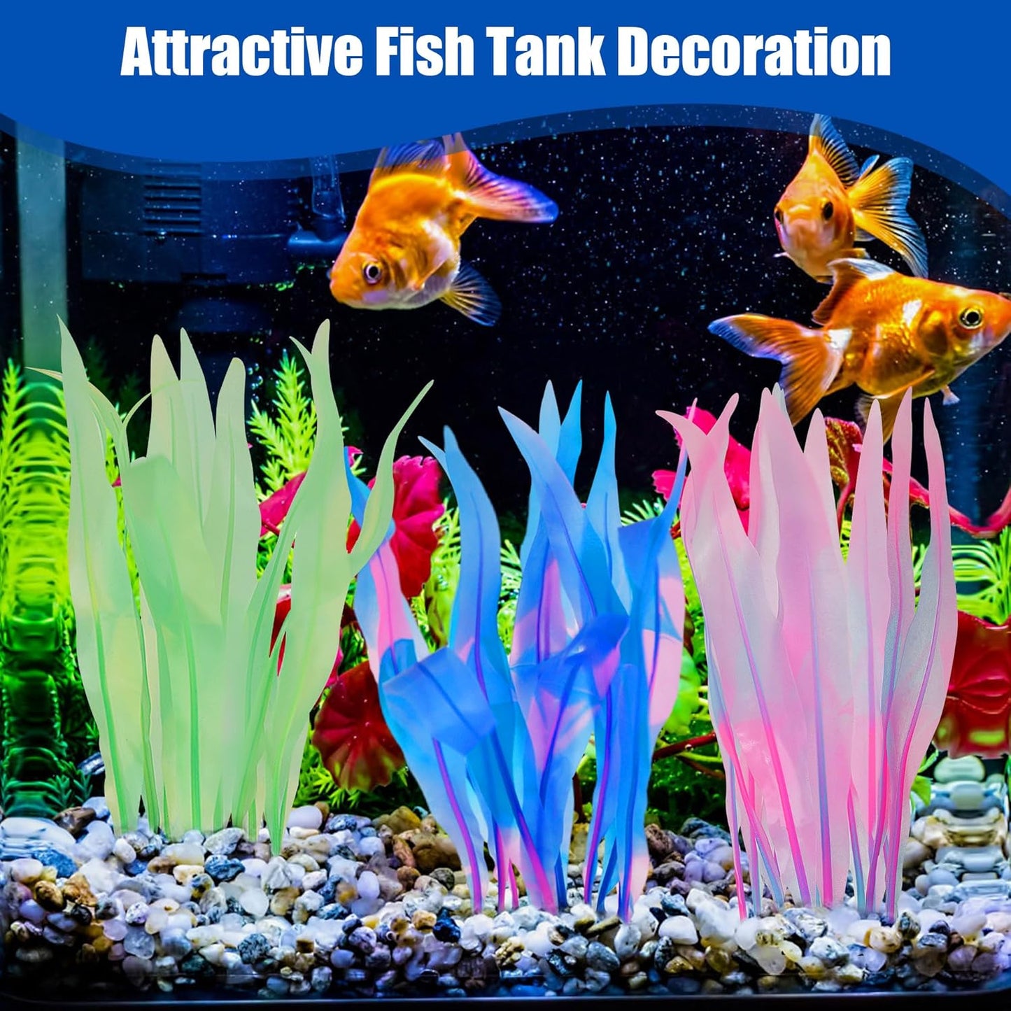 Kaiyuan Dynasty 2pc Artificial Fish Tank Plants Aquarium Decoration Plants Silicone Glowing Kelp Ornament Fish Tank Decor Aquarium Plant Aquatic Water Grass,7inch,Green