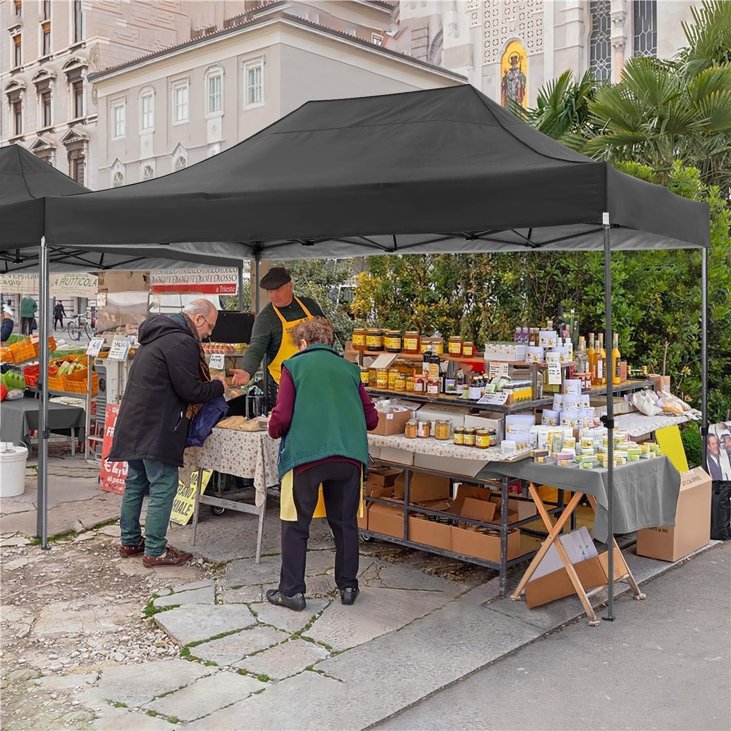 COBIZI 10x15 FT Pop up Canopy Tent,Heavy Duty Easy Up Commercial Outdoor Party Canopy Tents for Wedding Parties All Season Wind & Waterproof Gazebo with Carry Bag,Black(Frame Thickened)