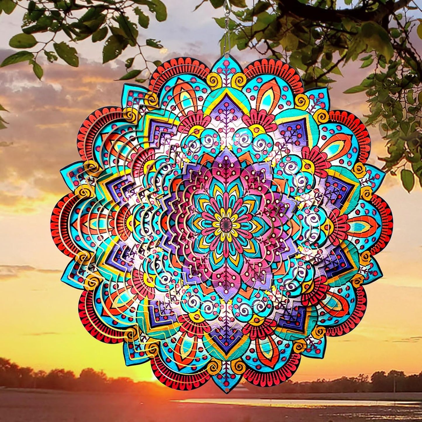Goolyrusim Wind Spinner Mandala Sunflower, Wind Spinners for Yard Garden, 12in 3D Hanging Wind Sculpture Kinetic Metal Art Decor, Outdoor Decoration Ornament Mandala/Housewarming Gifts for Women/Men