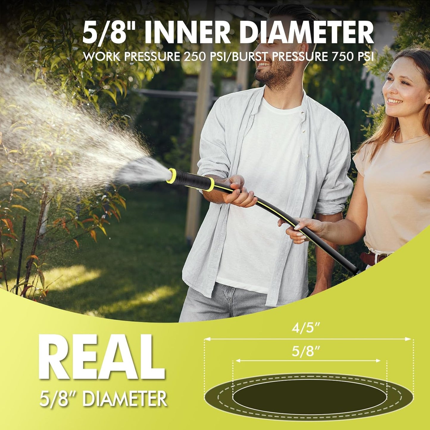 Garden Hose 3FT - PHLEX PRO Water Hose Heavy Duty Premium 5/8'' Rubber 3-Layer, Innovation Flexible Hybrid Lightweight Water Hose, Full Brass Male to Female Fittings