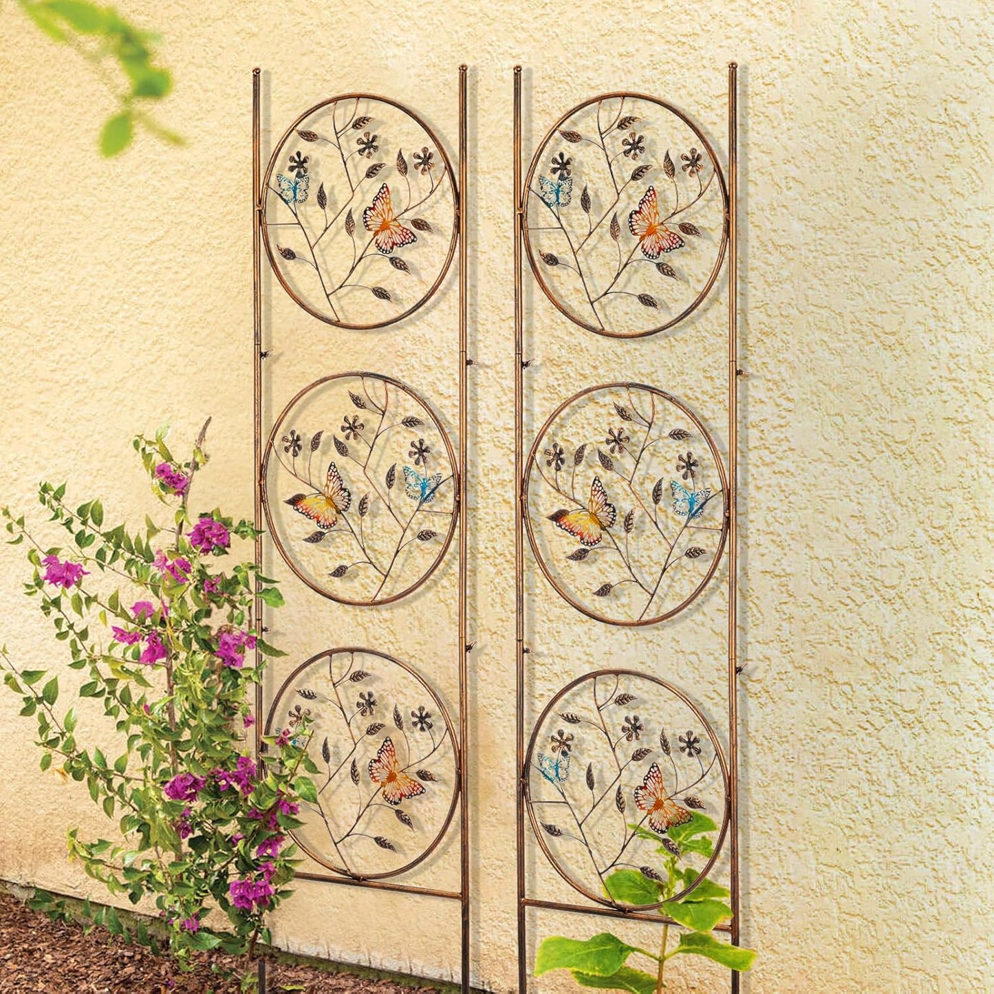 Set of 2 Butterfly Metal Garden Trellis for Climbing Plants, Decorative Vegetables Flowers Vine Trellis for Outdoor Patio 55'' H x 12.4'' W