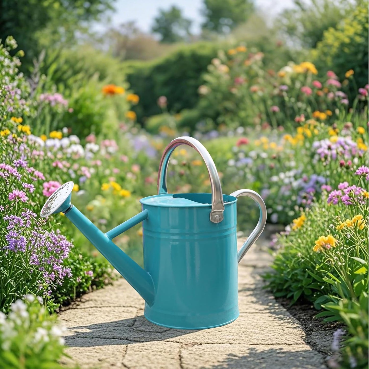 Metal Watering Can for Outdoor and Indoor Plants, Watering Can Decor, 1 Gallon (Leaf Green)