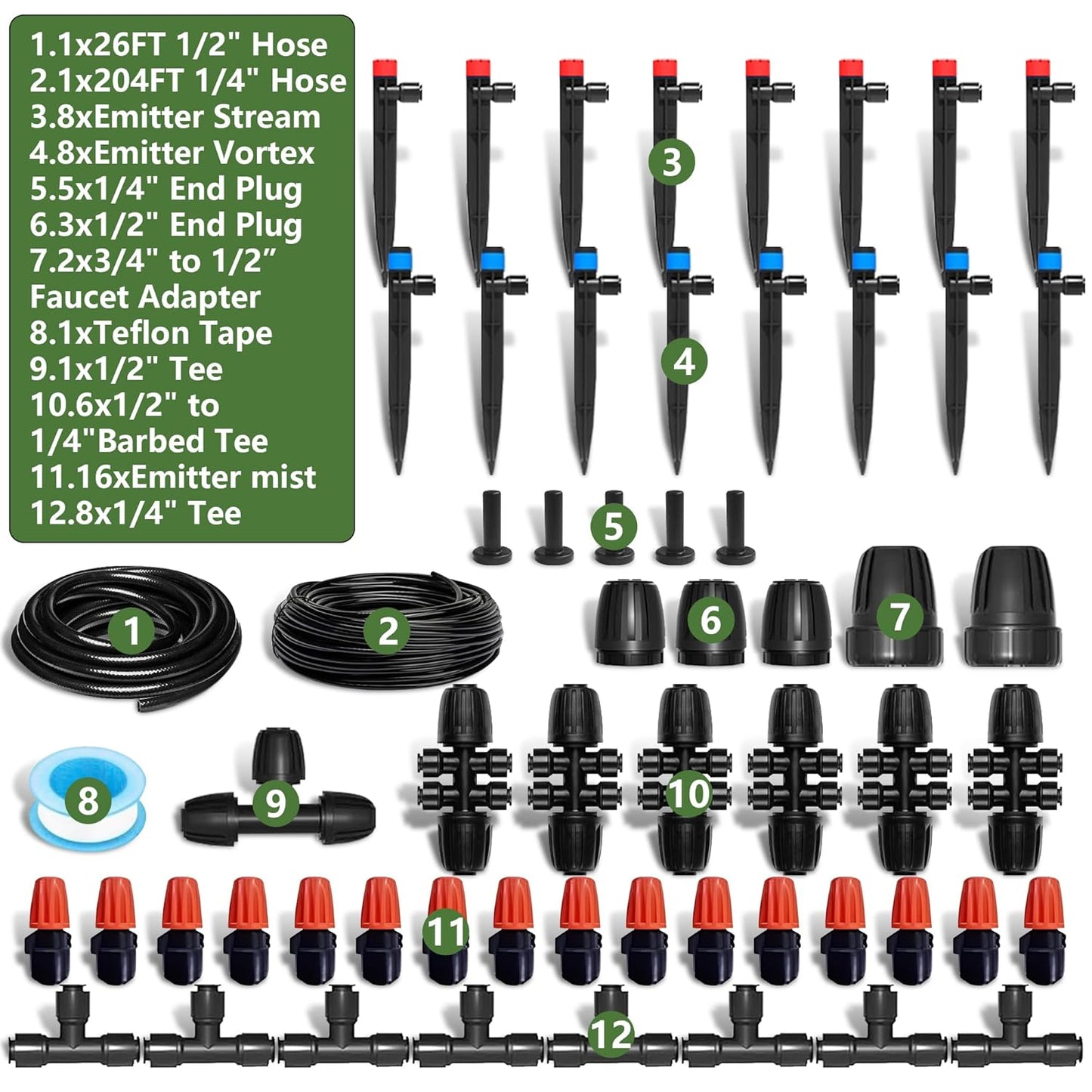 230FT Watering System for Outdoor Plants, Quick-Connect Garden Drip Irrigation Kits with 1/2" & 1/4",Hose Irrigation Equipment, Adjustable Nozzles & Sprinklers for Yard, Greenhouse,Raised Bed,Lawn