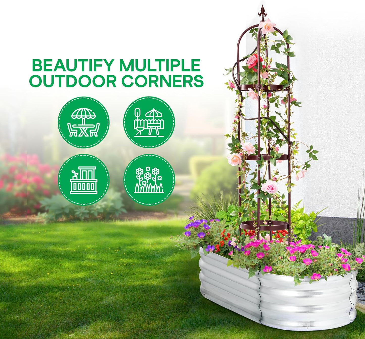 Idzo Trellis for Climbing Plants Outdoor, Garden Trellis Steel, Obelisk Design Hammer Stone Coated, 2025 Bronze Color, Vertical Support for Climbing Plants, Decorative for Outdoor & Indoor Use