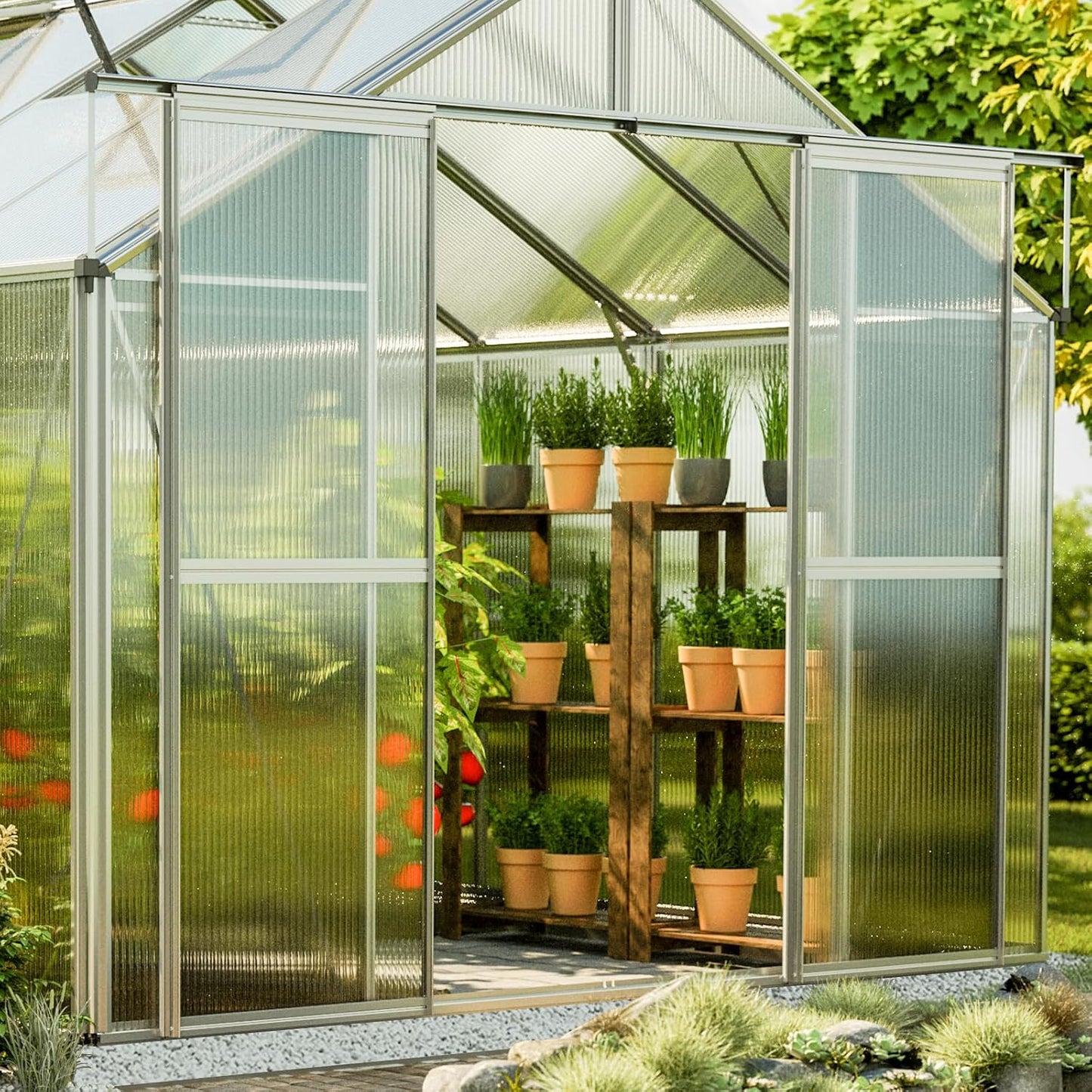 Greenhouse Topas 6 Aluminum Frame 7.4 x 12.6 ft with Approx. 6 mm Polycarbonate Panels