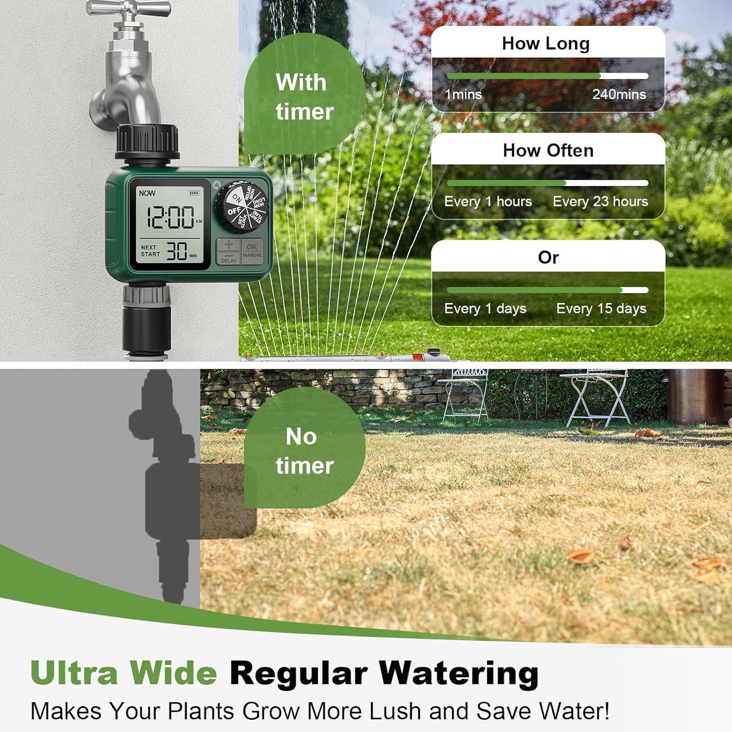 Sprinkler Timer, XinFuture Water Timer, Programmable Garden Hose Timer with Rain Delay, Manual& Automatic Watering System, Waterproof Digital Irrigation Controller Watering Lawn Evenly&Efficiently