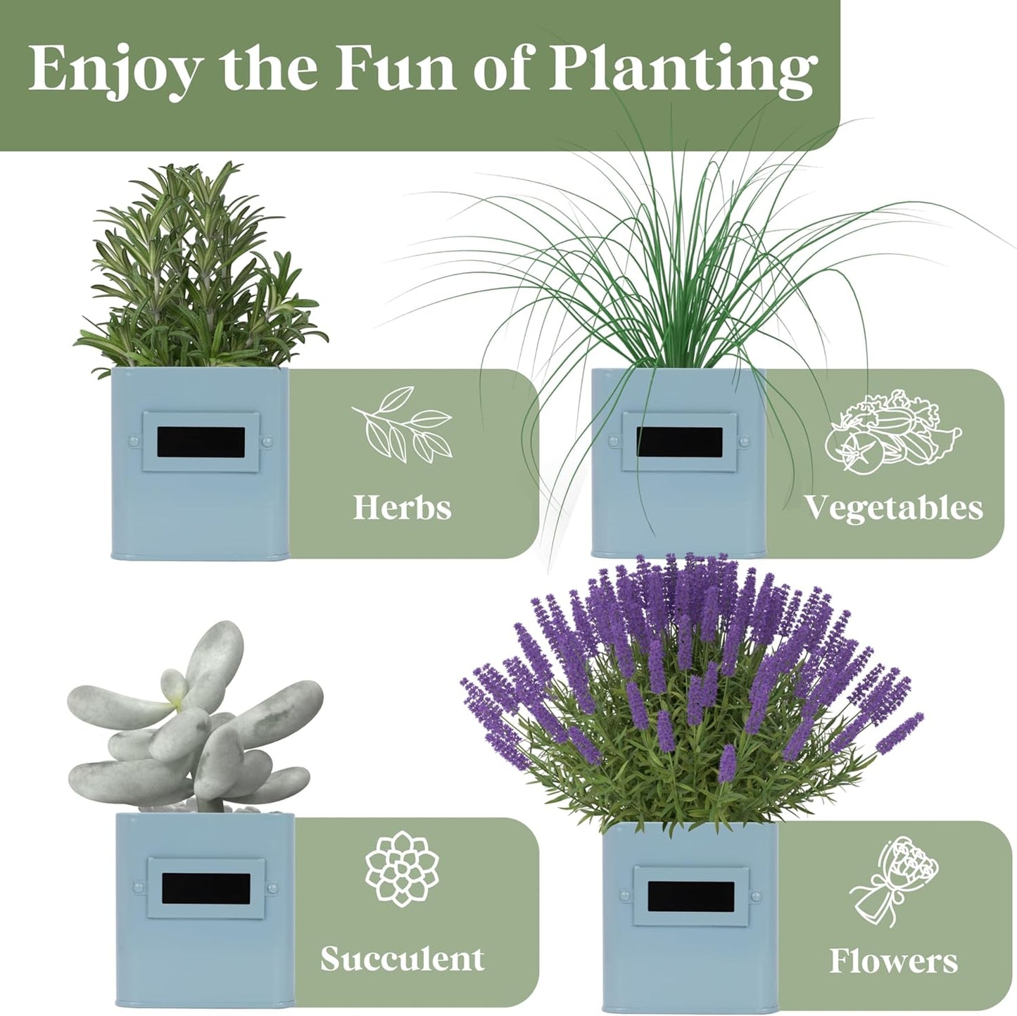 PERFNIQUE Indoor Herb Garden, Herb Garden Planter Set with Tray, Farmhouse Indoor Plant Pots, Windowsill Herb Garden with Drainage(Planter only) for Indoor/Outdoor, Window Pots(Sky Blue)