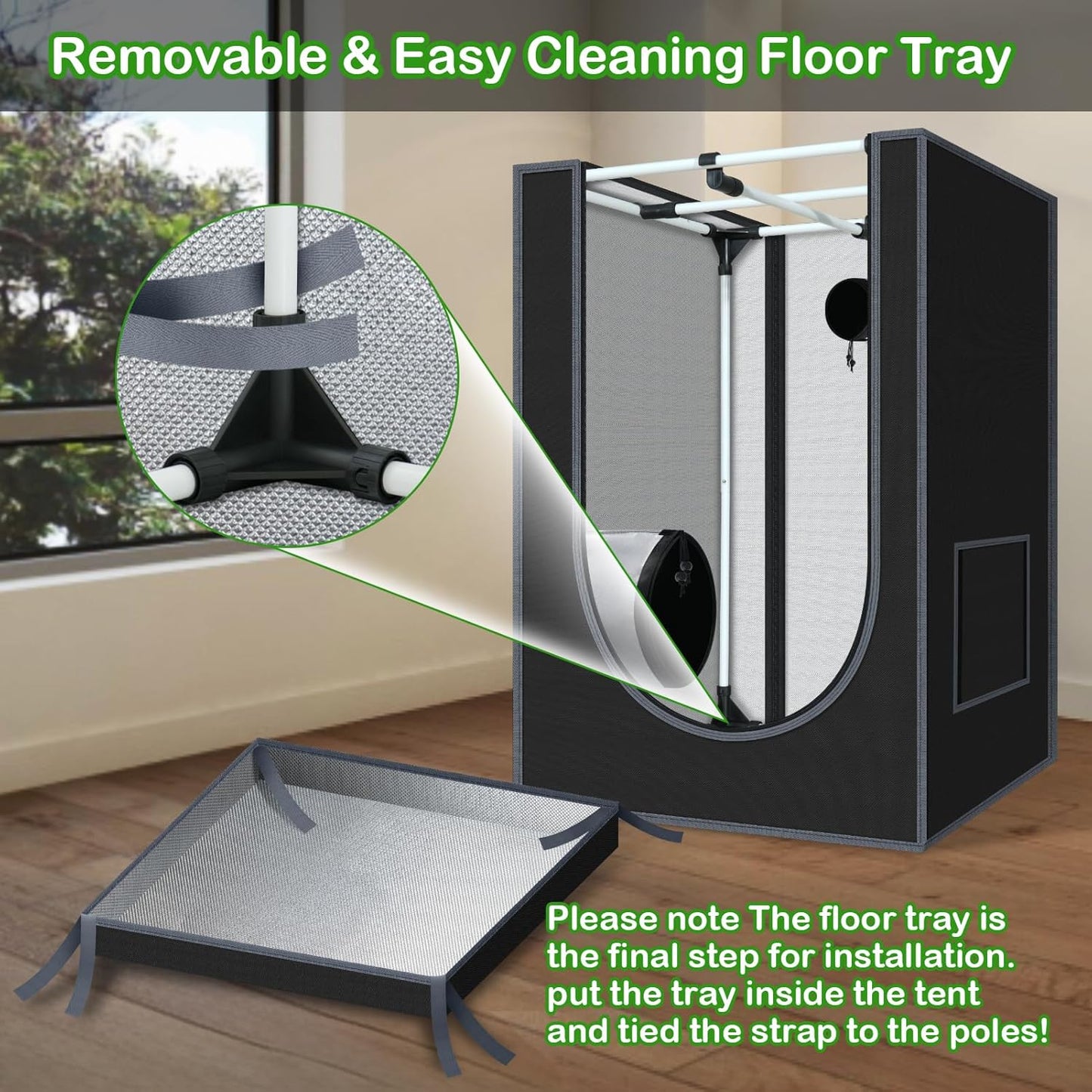 2x2 Grow Tent 24"x24"x36" Grow Tents 600D Mylar Hydroponic Indoor Plants Growing Tent with Floor Tray Grow Room