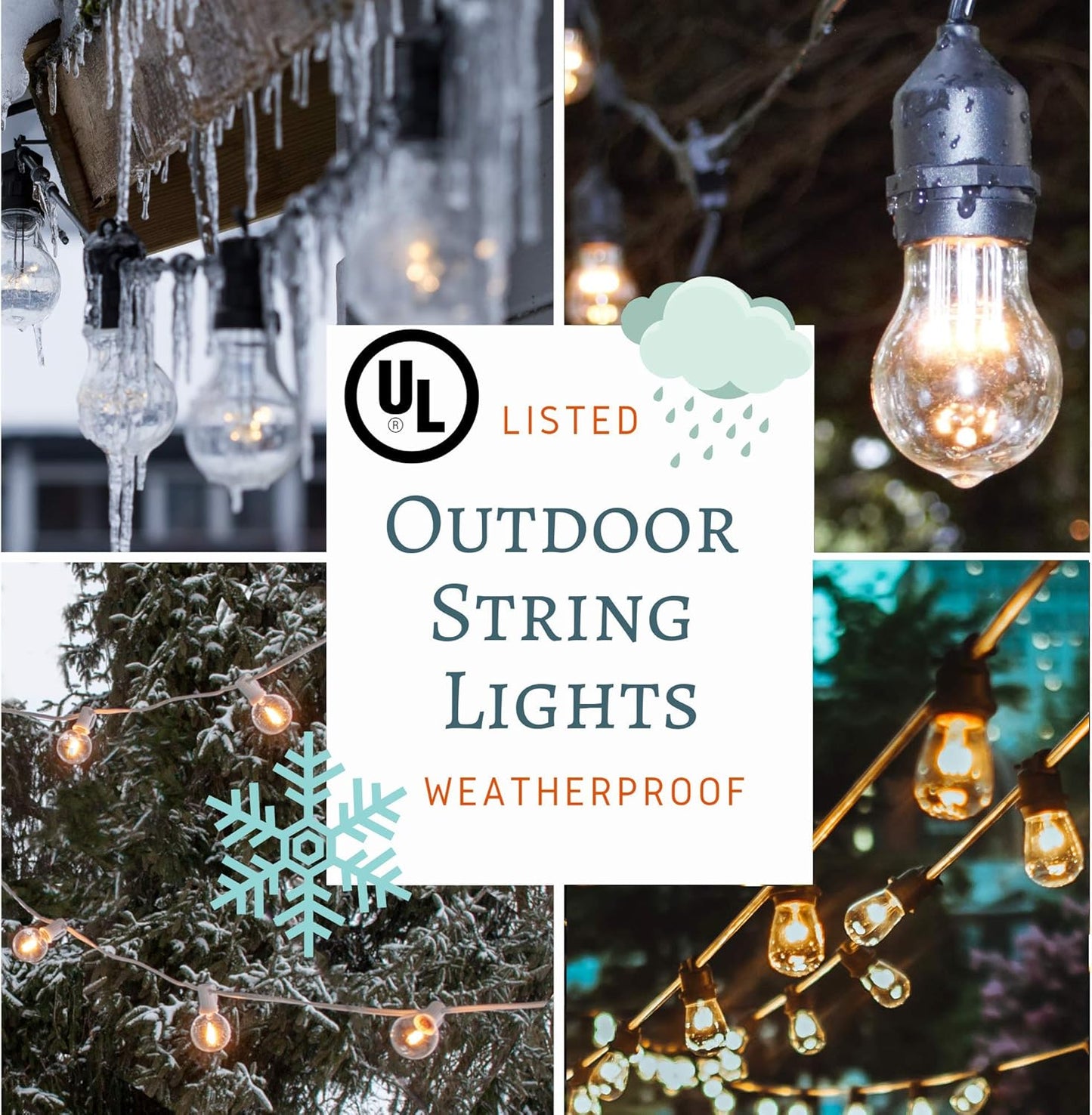 Hometown Evolution, Inc. 100' E26 Commercial Edison Bulb Outdoor String Lights (100 Foot 50 Socket, S14 Lantern Edison 11 Watt Light Bulbs)