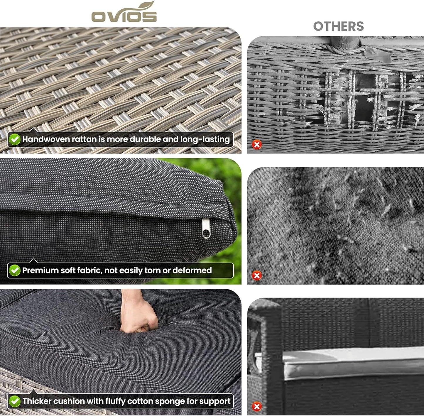 ovios 5 Pieces Patio Furniture Set Outdoor Sectional Sofa Couch with Deep Seat Chaise Comfy Cushions, Modern Modular Wicker Rattan Conversation Set Porch Deck Garden, Black