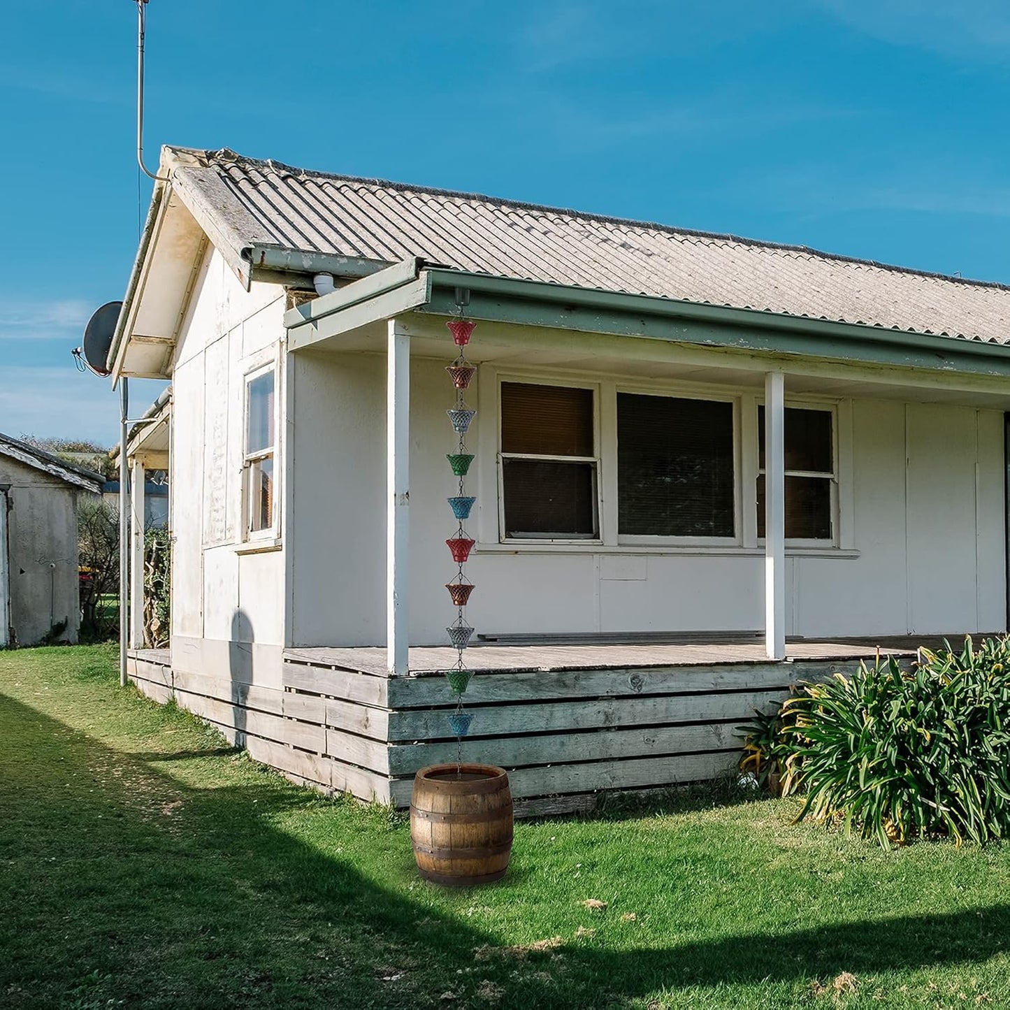 5.8FT Multicolor Iron Rain Chains for Gutter and Rain Barrel, Rust-Resistant Plated Garden Décor Rain Chain for Downspout, Bonus Rain Chain Gutter Adapter