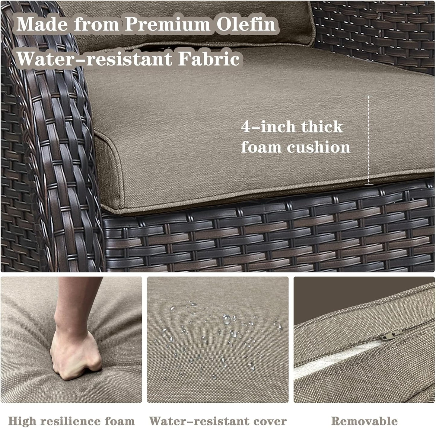 4 Piece Patio Furniture Set with Fire Pit Table - 41inch 50000 BTU Propane Fire Pit Table with High Back Loveseat Glider Chair and 2 Swivel Rocker Chair for Casual Gathering