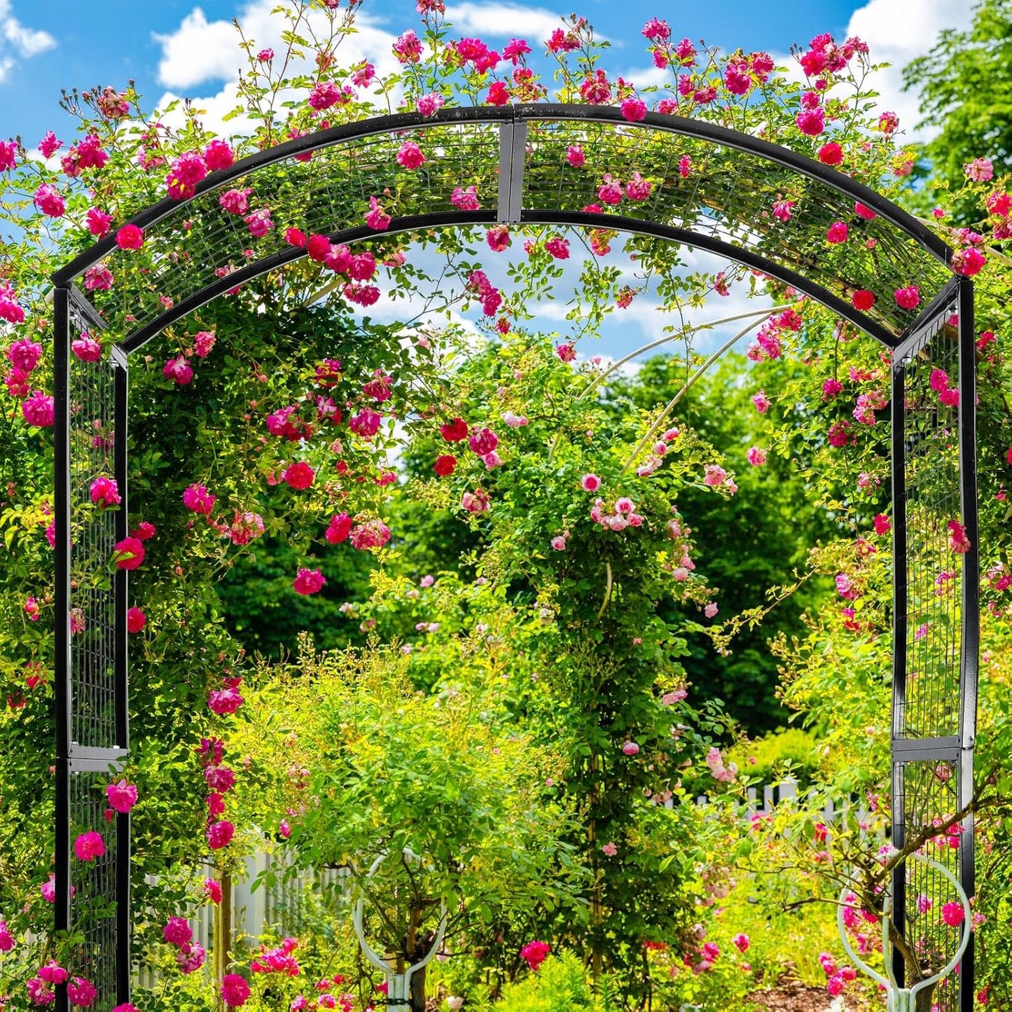 1 PC Metal Garden Arch Garden Trellis for Climbing Plants, Vines, Roses, Outdoor Pergola Trellis with Stake, Wide Garden Archway Arbor Trellis for Lawn Wedding Bridal Party Decor Ceremony