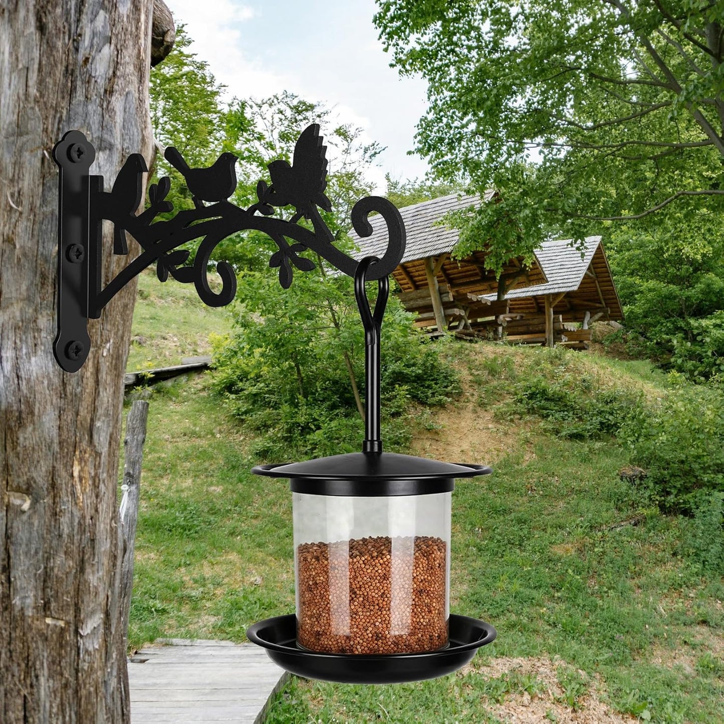 Metal Hanging Plant Bracket with Birdie Pattern 2 Pack – Heavy Duty Plant Hooks for Hanging Flower Baskets,Plants, Bird Feeder, Wind Chime - Indoor/Outdoor Use,Black Matte Texture (9 in)