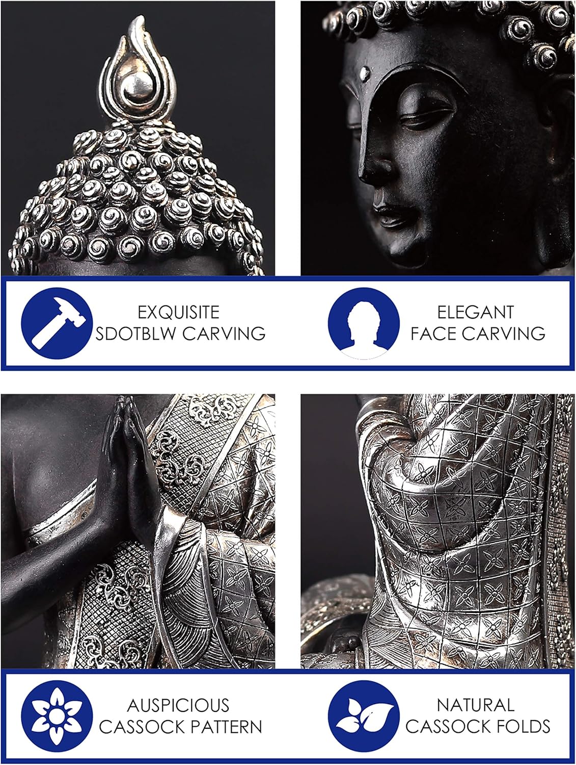 JORAE Seated Buddha Statue Buddhism Thai Meditating Home and Garden Decorative Sculpture Praying Collectibles Figurines, 9.5 in, Polyresin