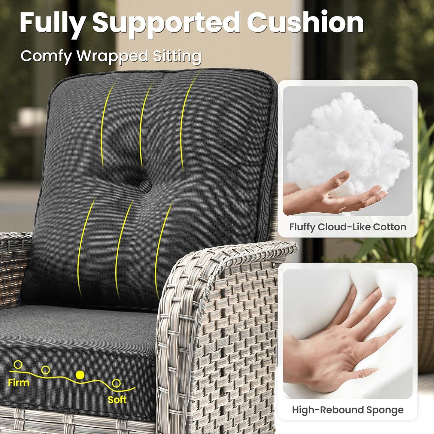 ovios 8 Pieces Patio Furniture Set Outdoor Sectional Sofa Couch with Rocking Swivel Chairs Deep Seat Chaise Comfy Cushions, Modern Modular Wicker Rattan Conversation Set, Black