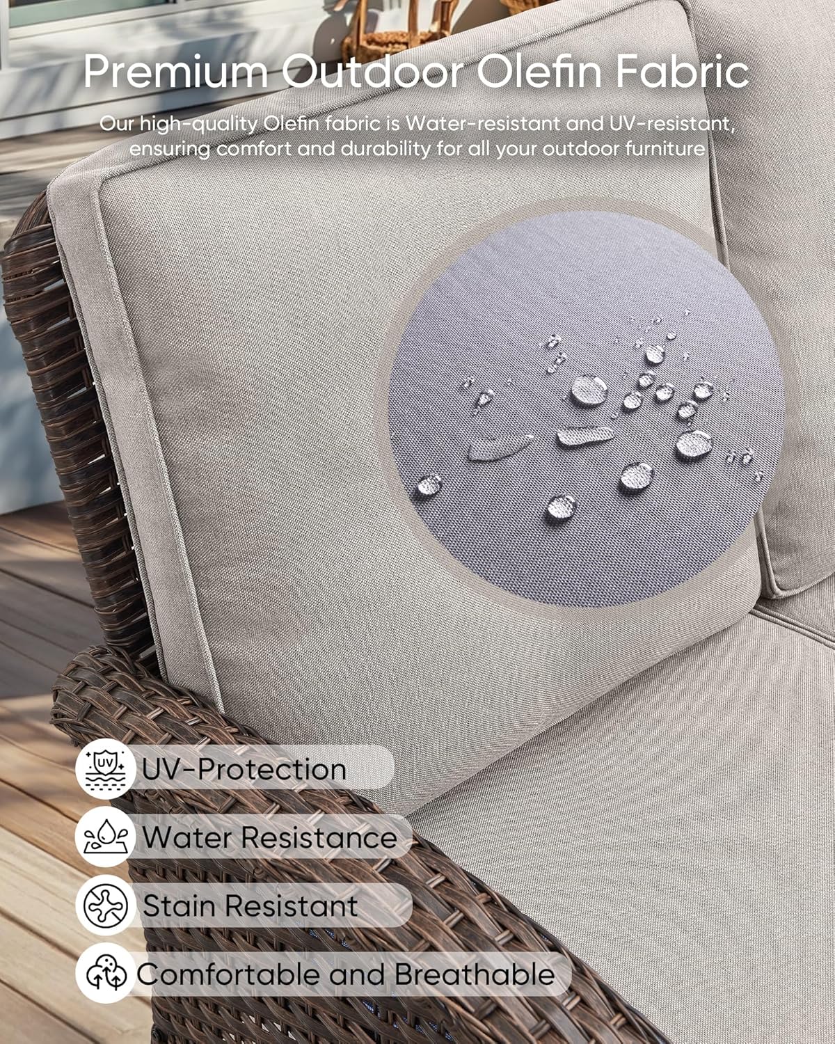 HUMMUH Outdoor Patio Couch-Outdoor Rattan Couch with Thick Cushions Outdoor Sofa for Deck Lawn Porch Balcony Poolside-Brown/Beige