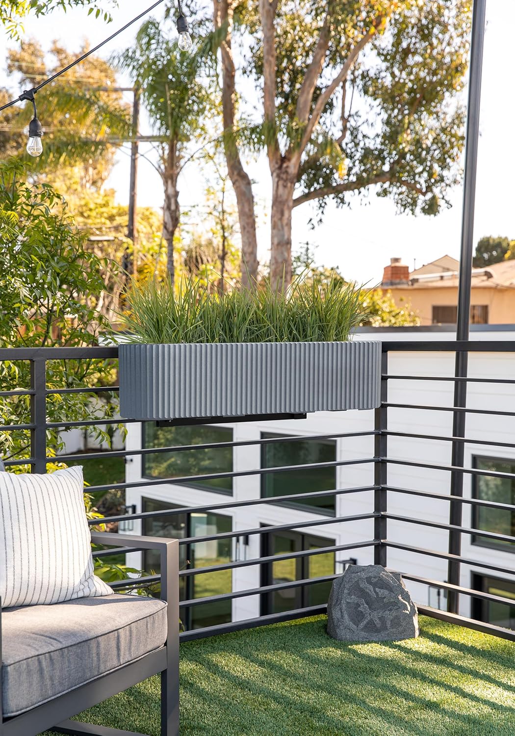 Veradek Demi Series Railing Planter - Hanging Planter Box for Windowsill/Balcony | Plastic-Stone Composite w/Railing Bracket | Modern Décor for Flowers