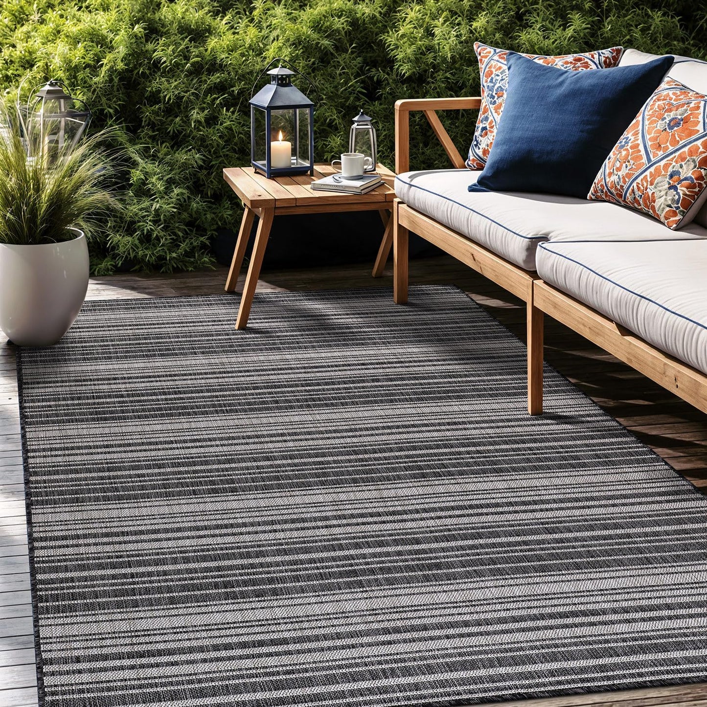 Stripe Outdoor Rug 10x14 Washable Outside Carpet for Indoor Patio Porch Waterproof Easy Cleaning Non Shedding Area Rugs Dark Gray 10 x 14