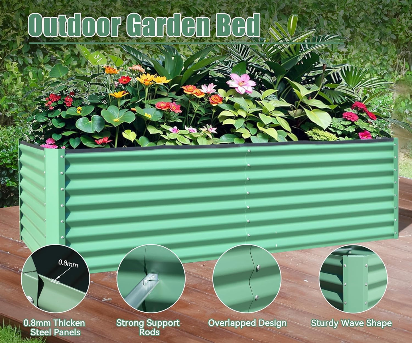 Domi Galvanized Raised Garden Bed, Outdoor Planter Garden Boxes Large Metal Planter Box for Gardening Vegetables Fruits Flowers, Green (8x4x2ft)