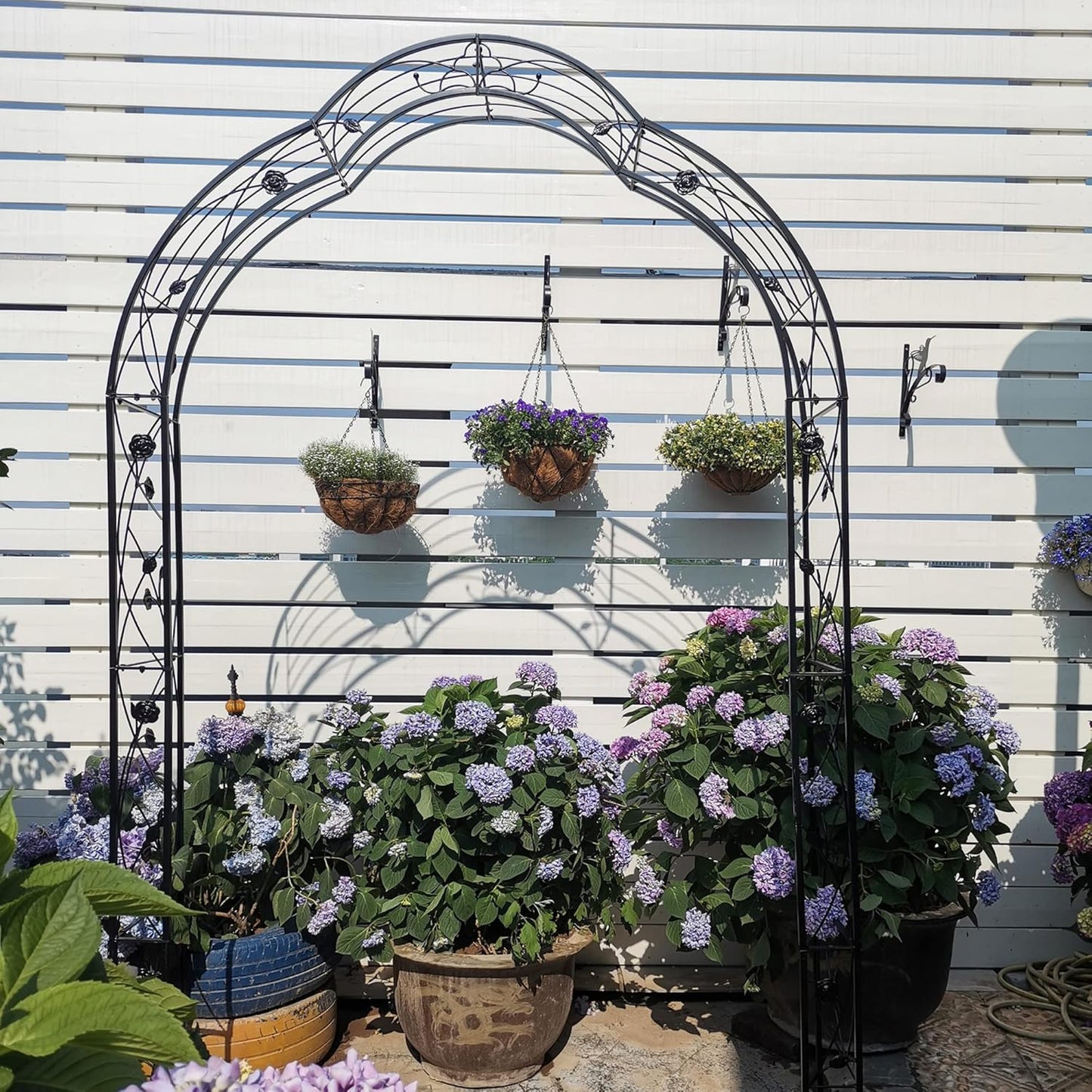 Metal Garden Arch 98.4" H Garden Arbor Trellis for Outdoor Climbing Plants Support Rose Lawn Tall Large Scale Event Arch(L, Black)