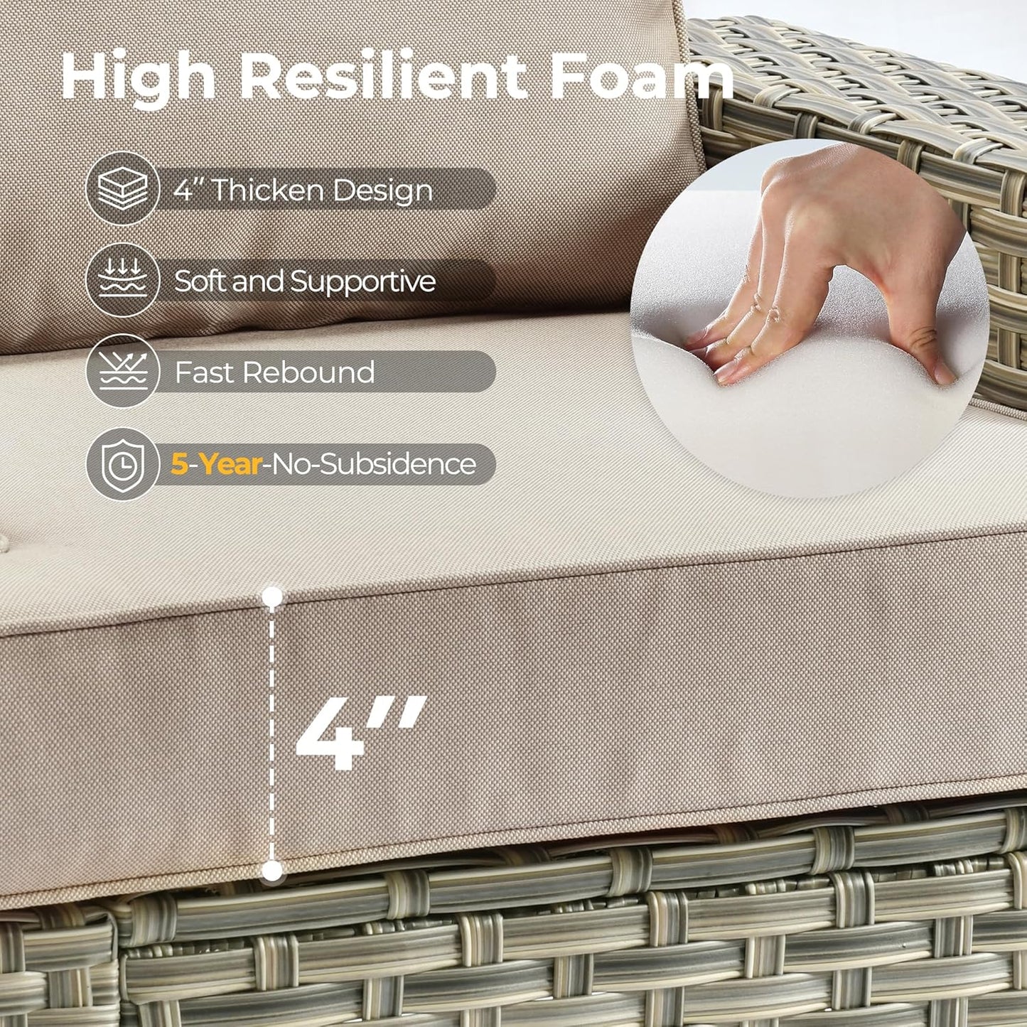 HOOOWOOO Outdoor Sectional Patio Furniture Set with Fire Pit Table,9 Pieces Wicker Conversation Sets,Extra Deep Out Door Sofa Outside Furniture Couch Swivel Chairs Ottoman,Beige