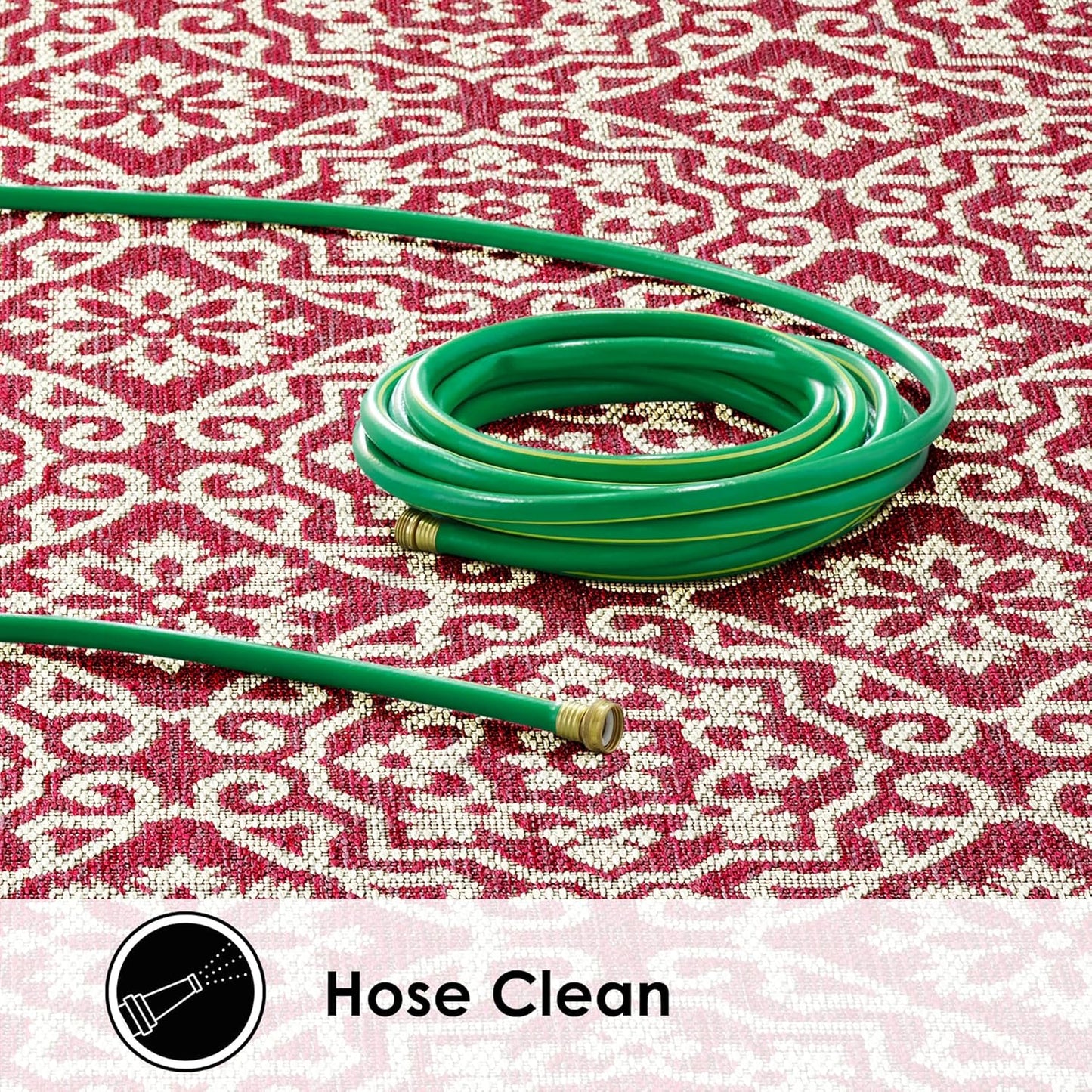 Nicole Miller New York Patio Country Julia Transitional Geometric Indoor/Outdoor Area Rug, Pink/Ivory, 6'6"x9'2"