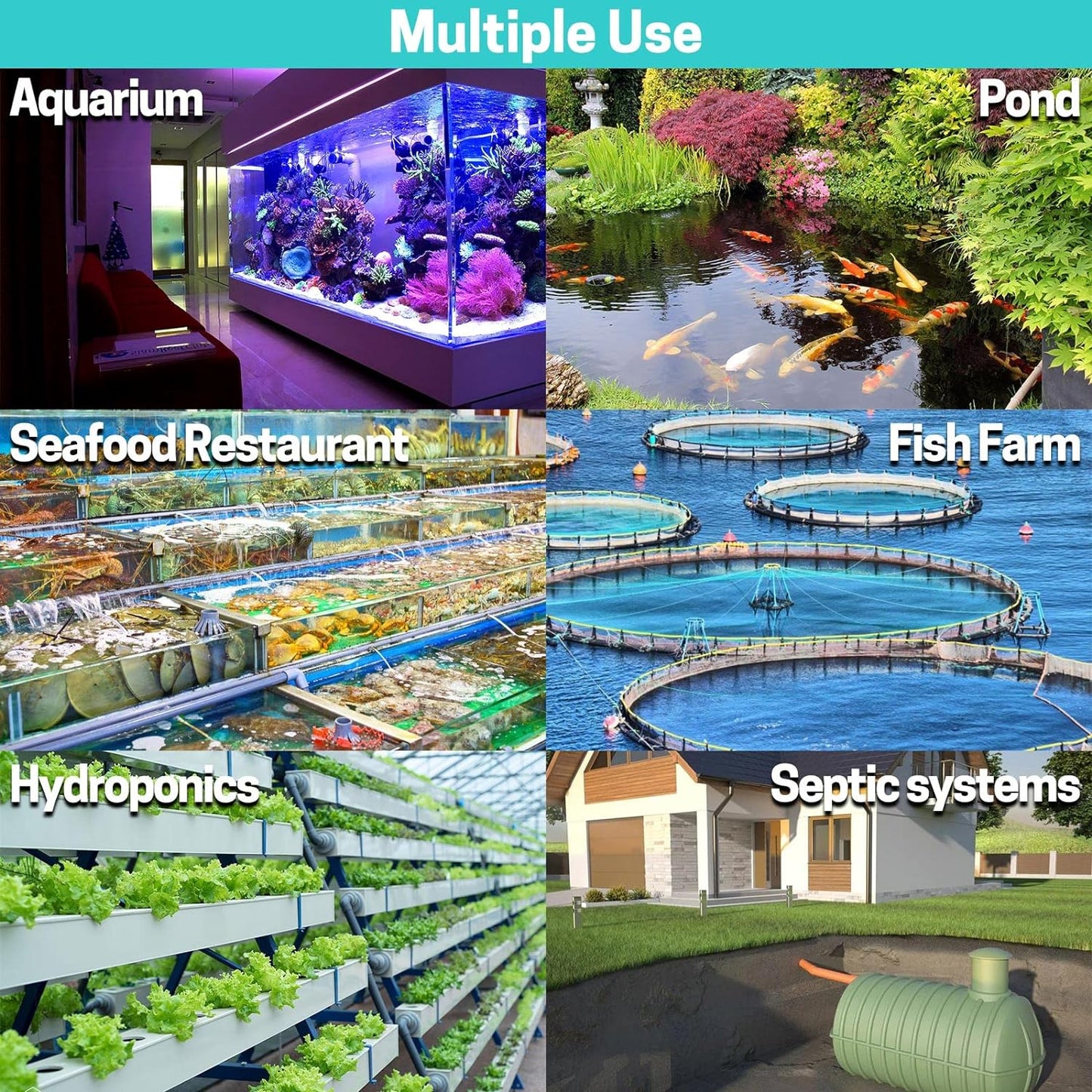 Linear Air Pump for Aeration, 1350GPH Septic Air Pump Pond Aerator for Koi Pond, Aquarium, Waste Treatment, Fish Farm, Seafood Restaurant, Hydroponic