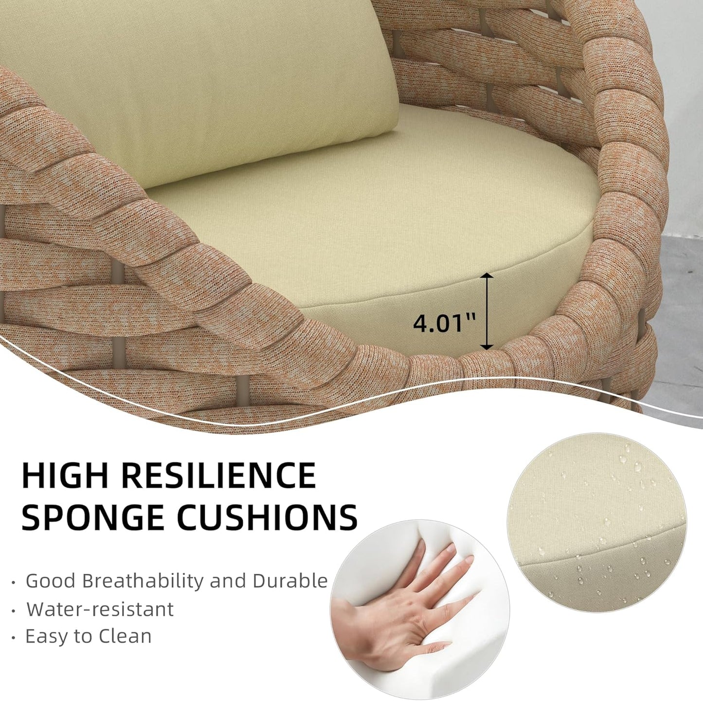 TWT 4 Pieces Patio Sofas, All-Weather Teslin Rope Balcony Furniture with Cushions & Pillows, Patio Couch Outdoor Patio Furniture Set for Indoor, Balcony, Backyard, Deck, Poolside, Light Brown