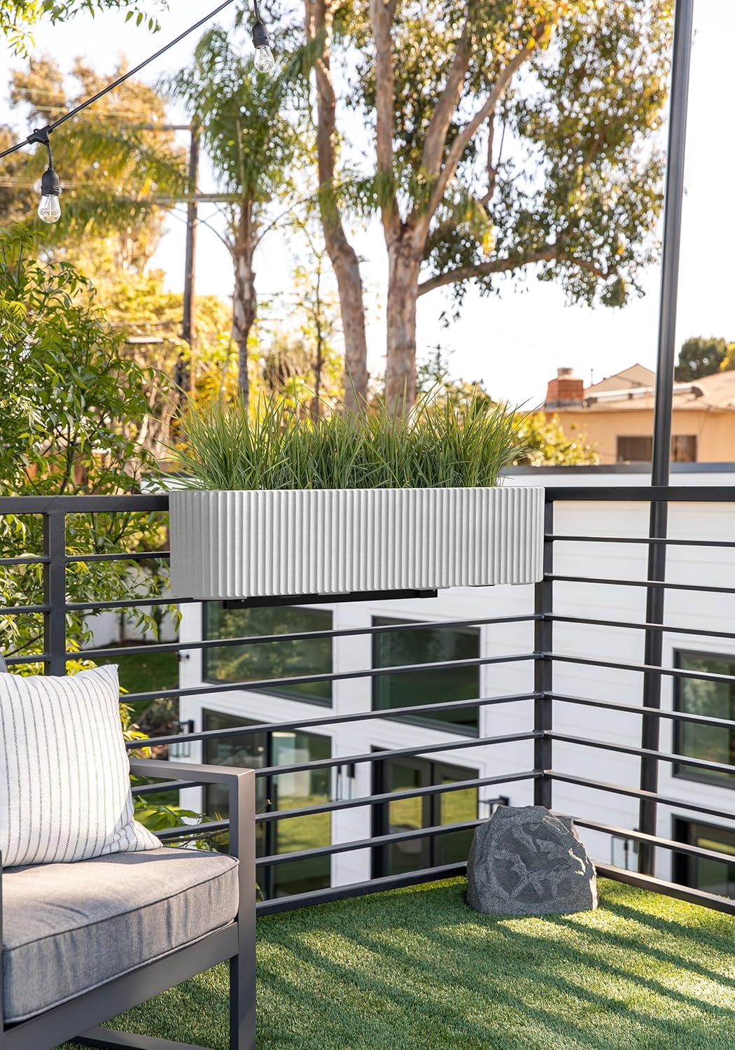 Veradek Demi Series Railing Planter - Hanging Planter Box for Windowsill/Balcony | Plastic-Stone Composite w/Railing Bracket | Modern Décor for Flowers