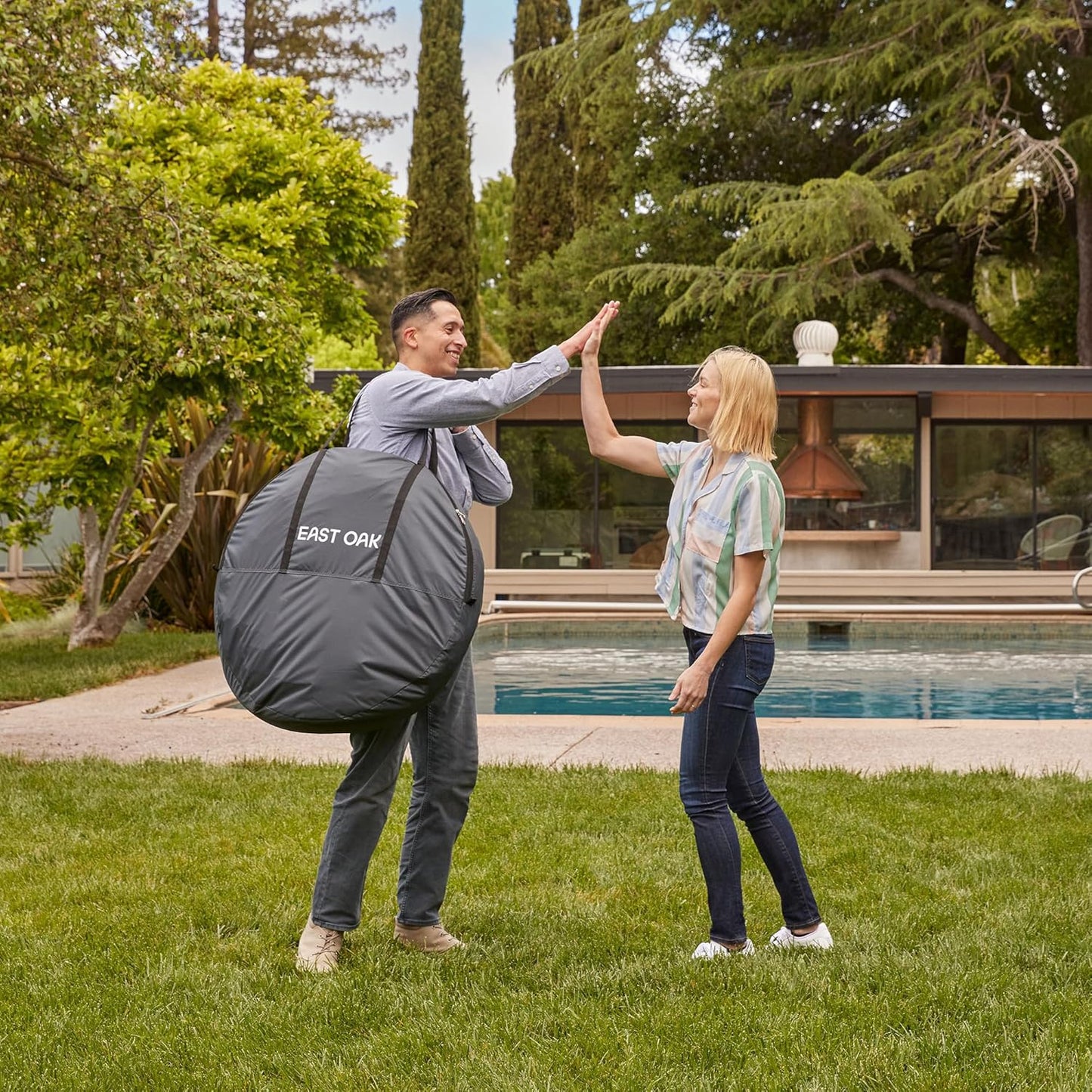 EAST OAK Screen House Tent Pop-Up, Portable Screen Room Canopy Instant Screen Tent 12 x 12 FT with Carry Bag for Patio, Backyard, Deck & Outdoor Activities, Brown